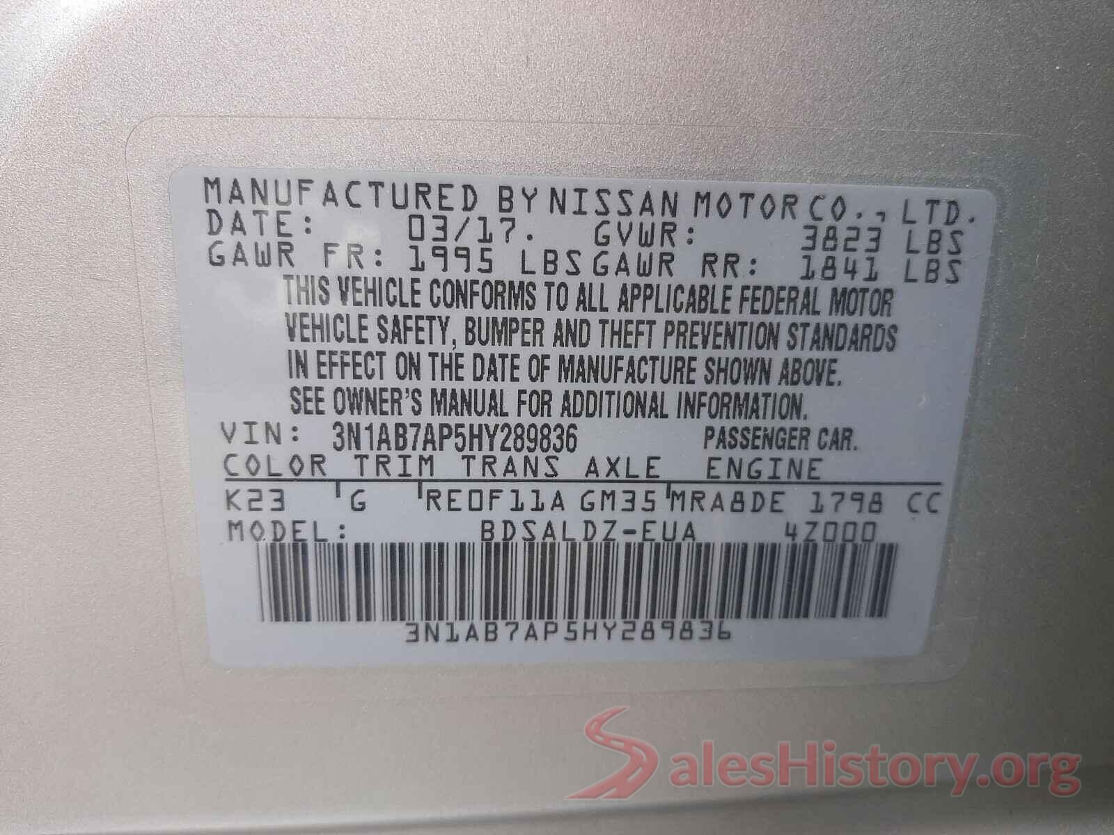 3N1AB7AP5HY289836 2017 NISSAN SENTRA