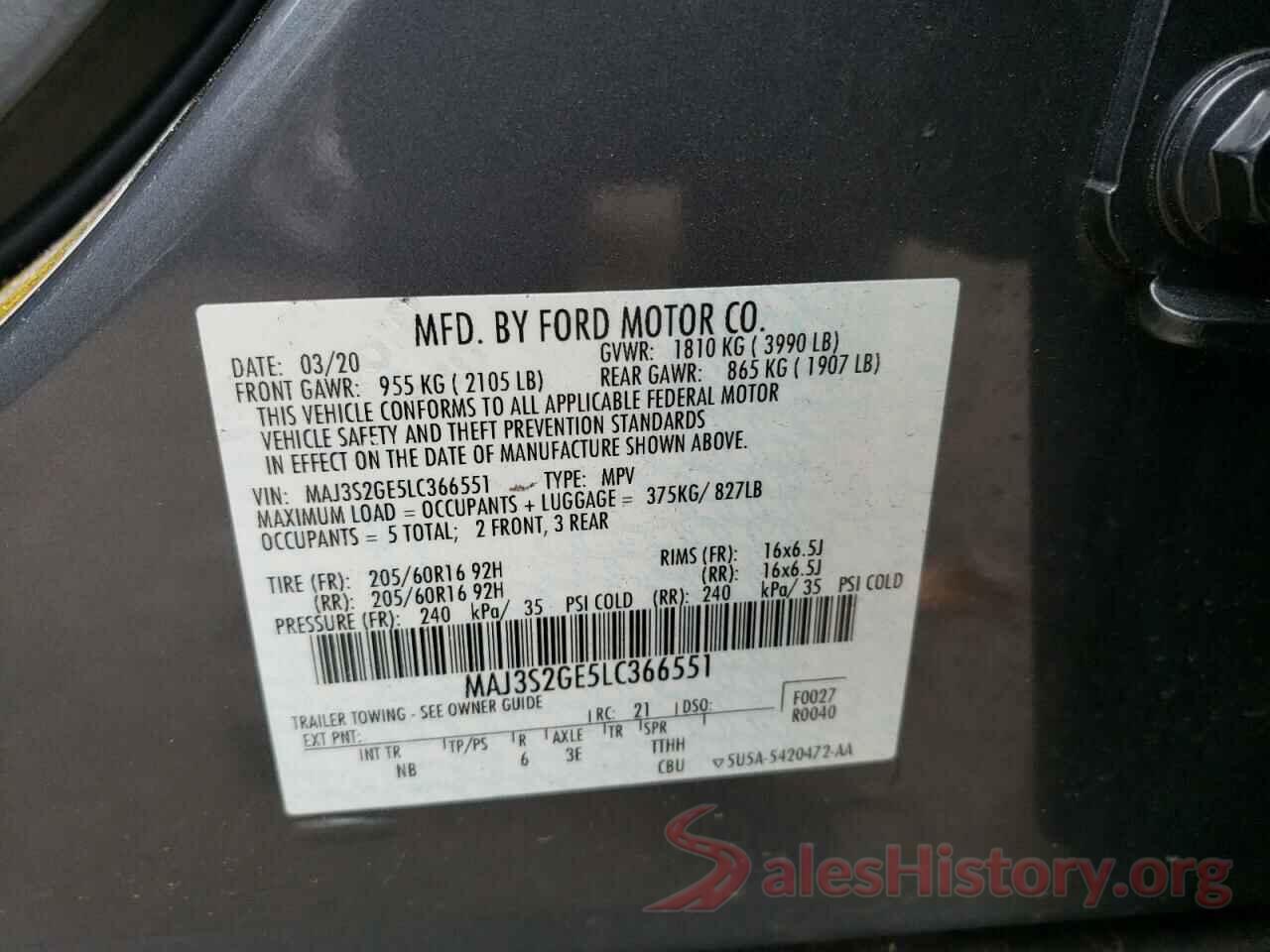 MAJ3S2GE5LC366551 2020 FORD ECOSPORT