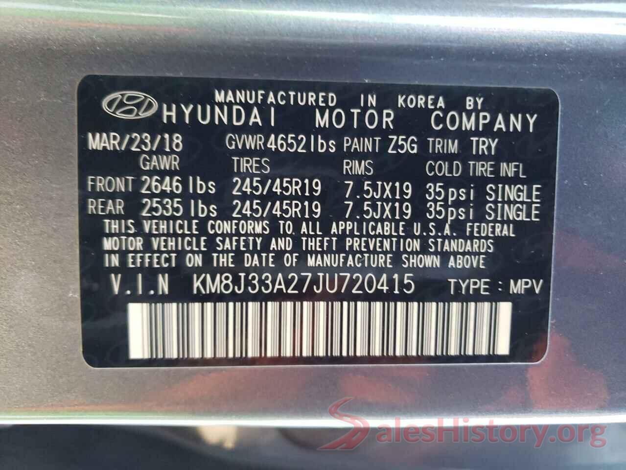 KM8J33A27JU720415 2018 HYUNDAI TUCSON