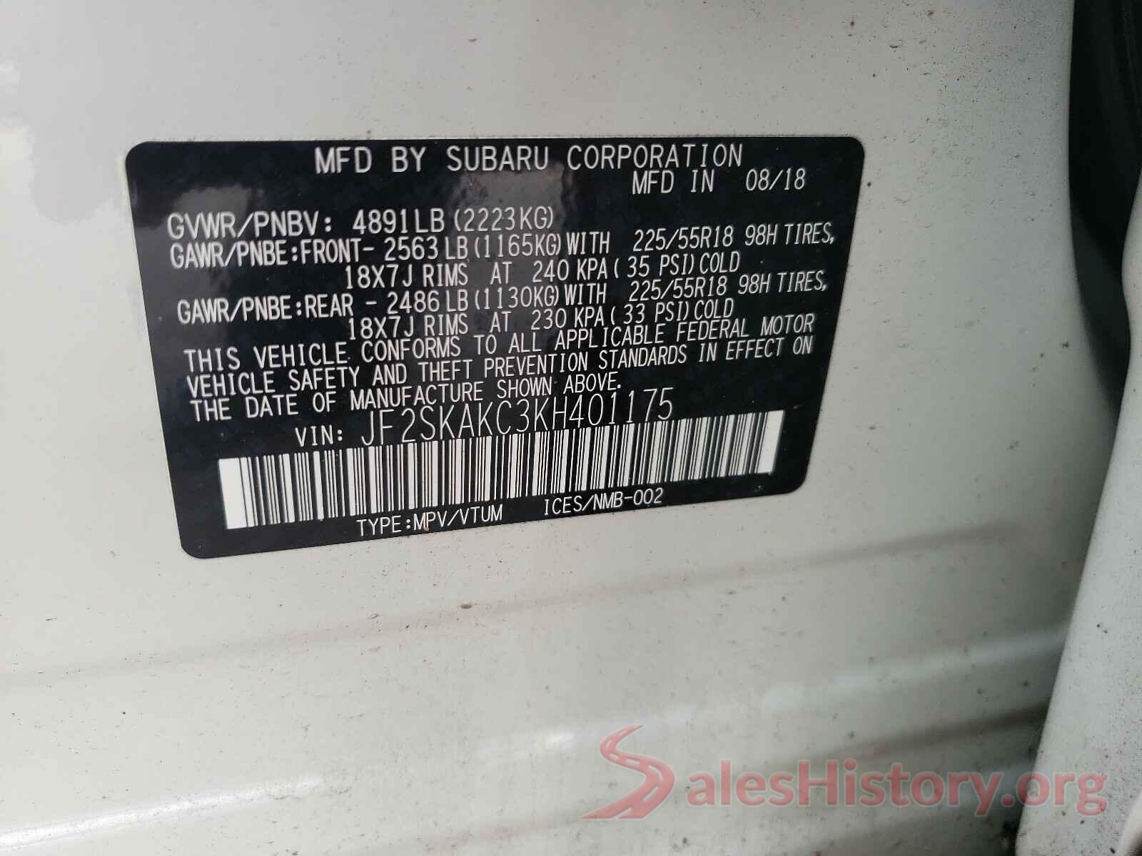 JF2SKAKC3KH401175 2019 SUBARU FORESTER