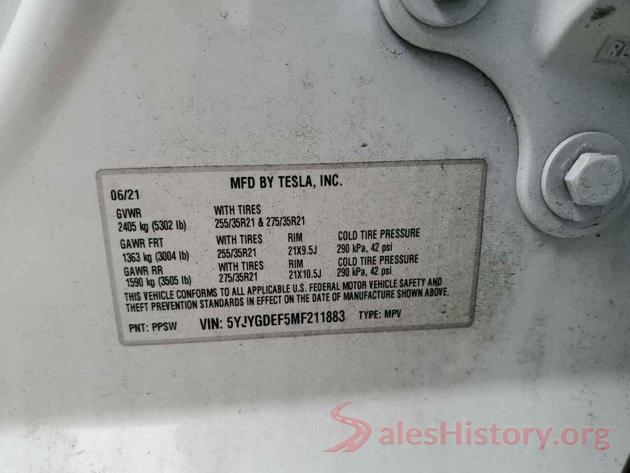 5YJYGDEF5MF211883 2021 TESLA MODEL Y