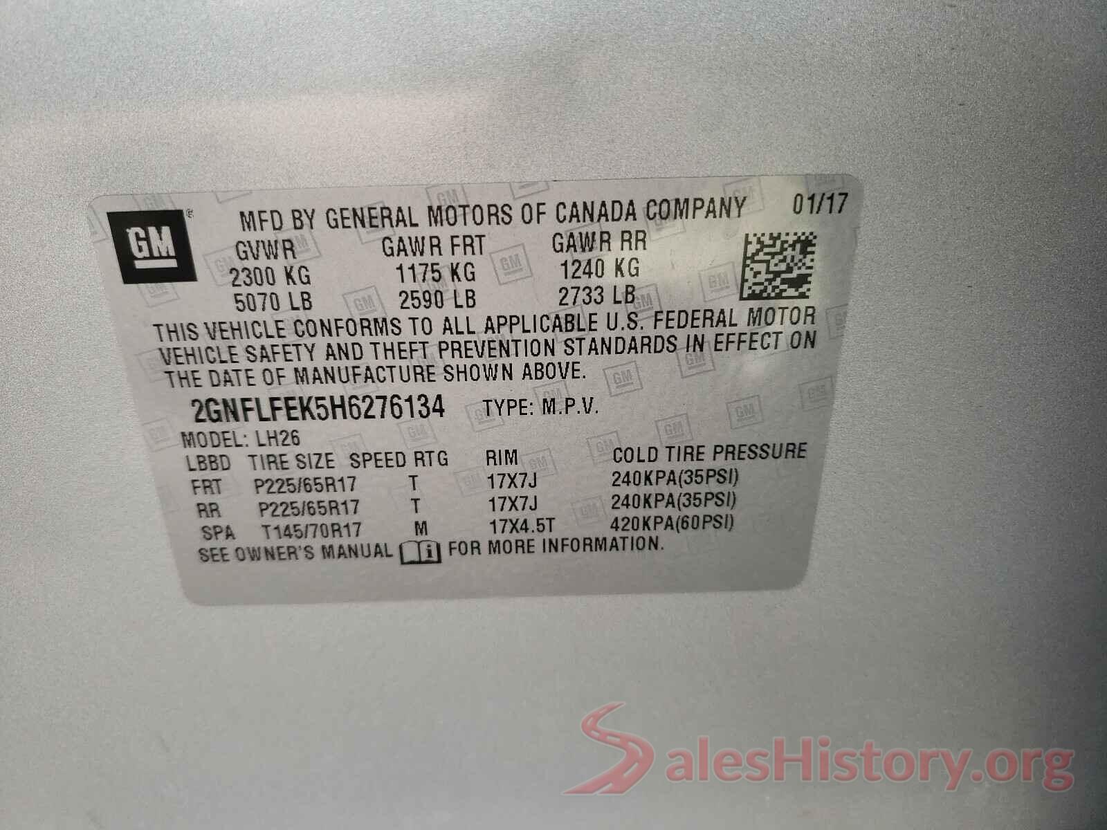 2GNFLFEK5H6276134 2017 CHEVROLET EQUINOX