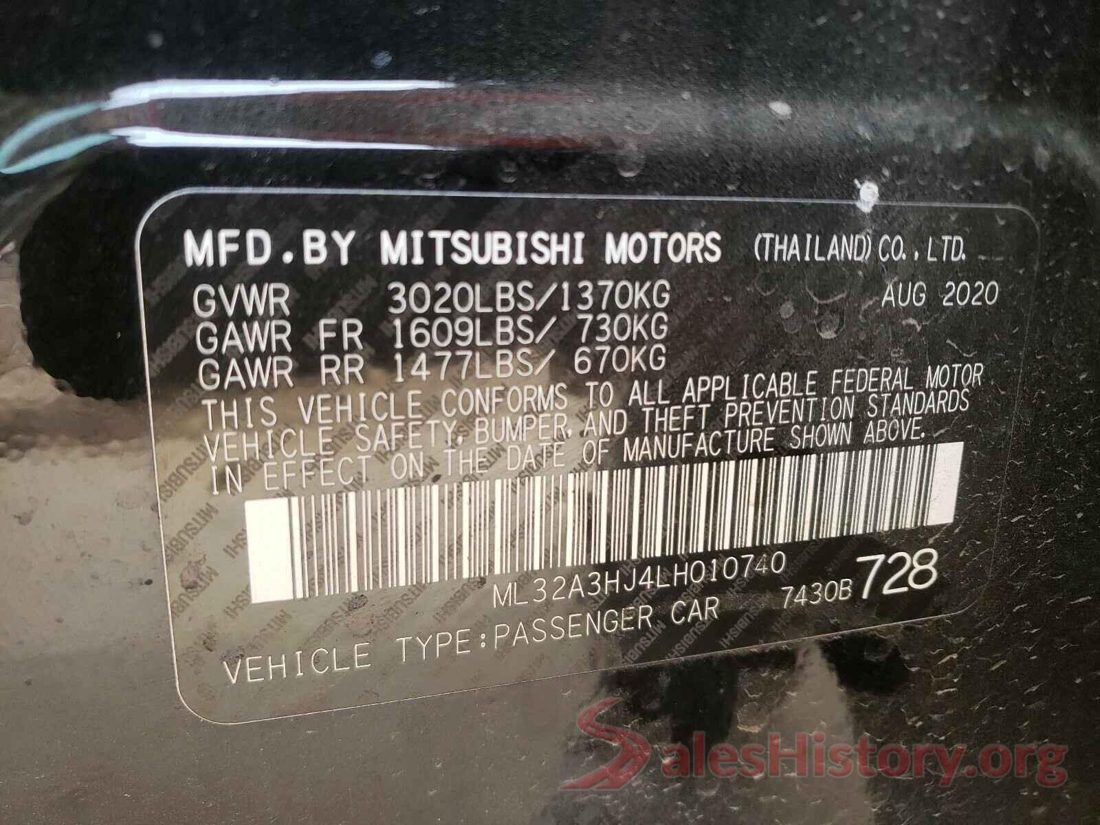 ML32A3HJ4LH010740 2020 MITSUBISHI MIRAGE