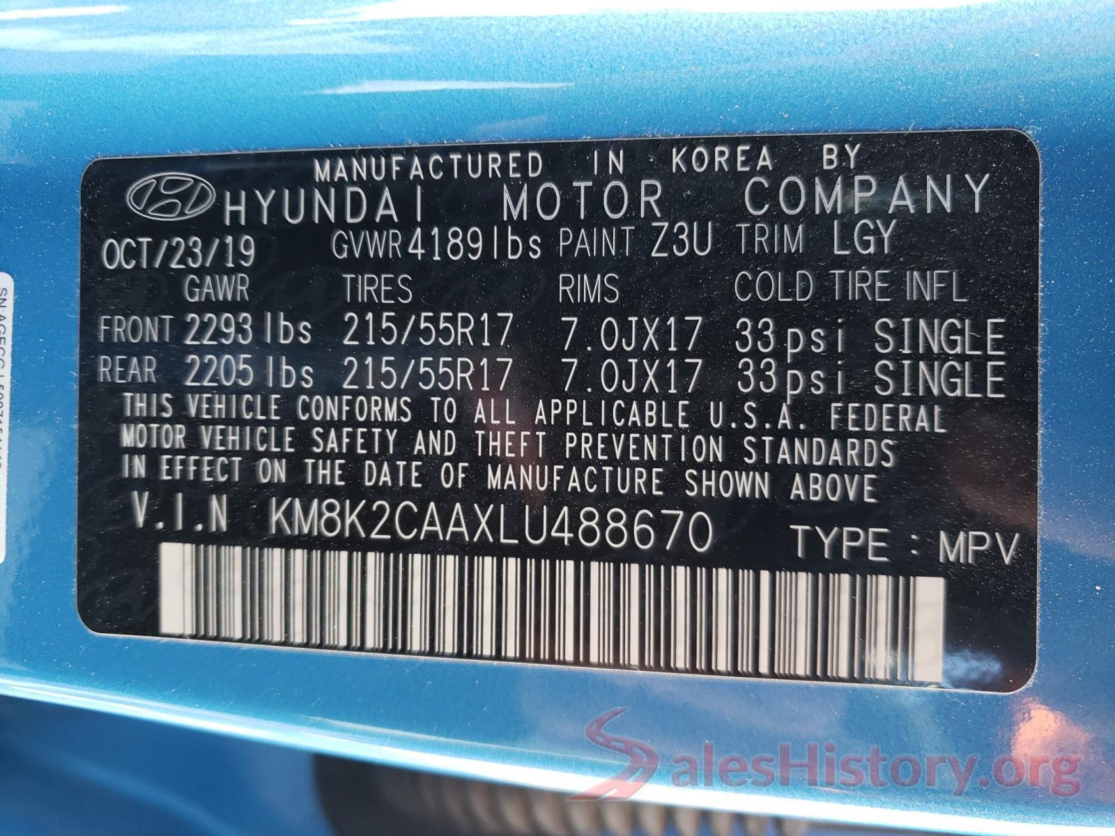 KM8K2CAAXLU488670 2020 HYUNDAI KONA