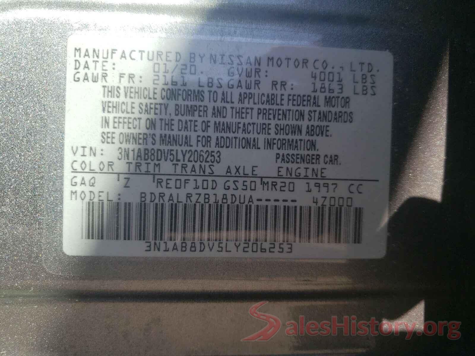 3N1AB8DV5LY206253 2020 NISSAN SENTRA