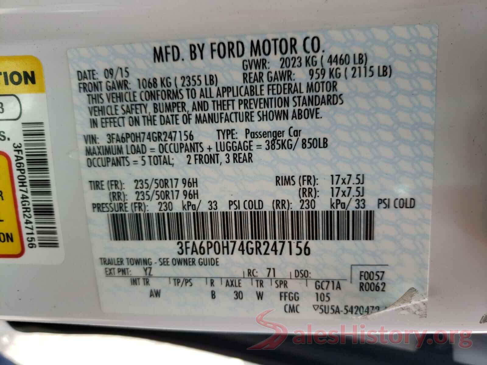 3FA6P0H74GR247156 2016 FORD FUSION