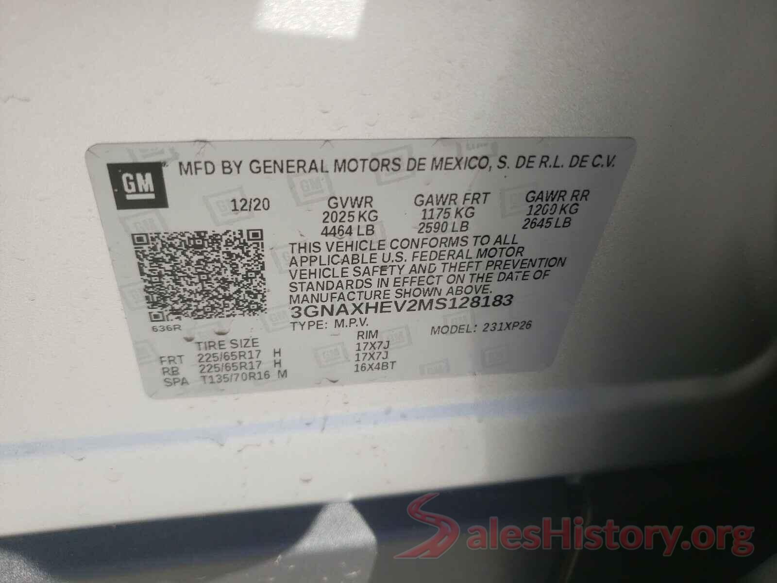 3GNAXHEV2MS128183 2021 CHEVROLET EQUINOX