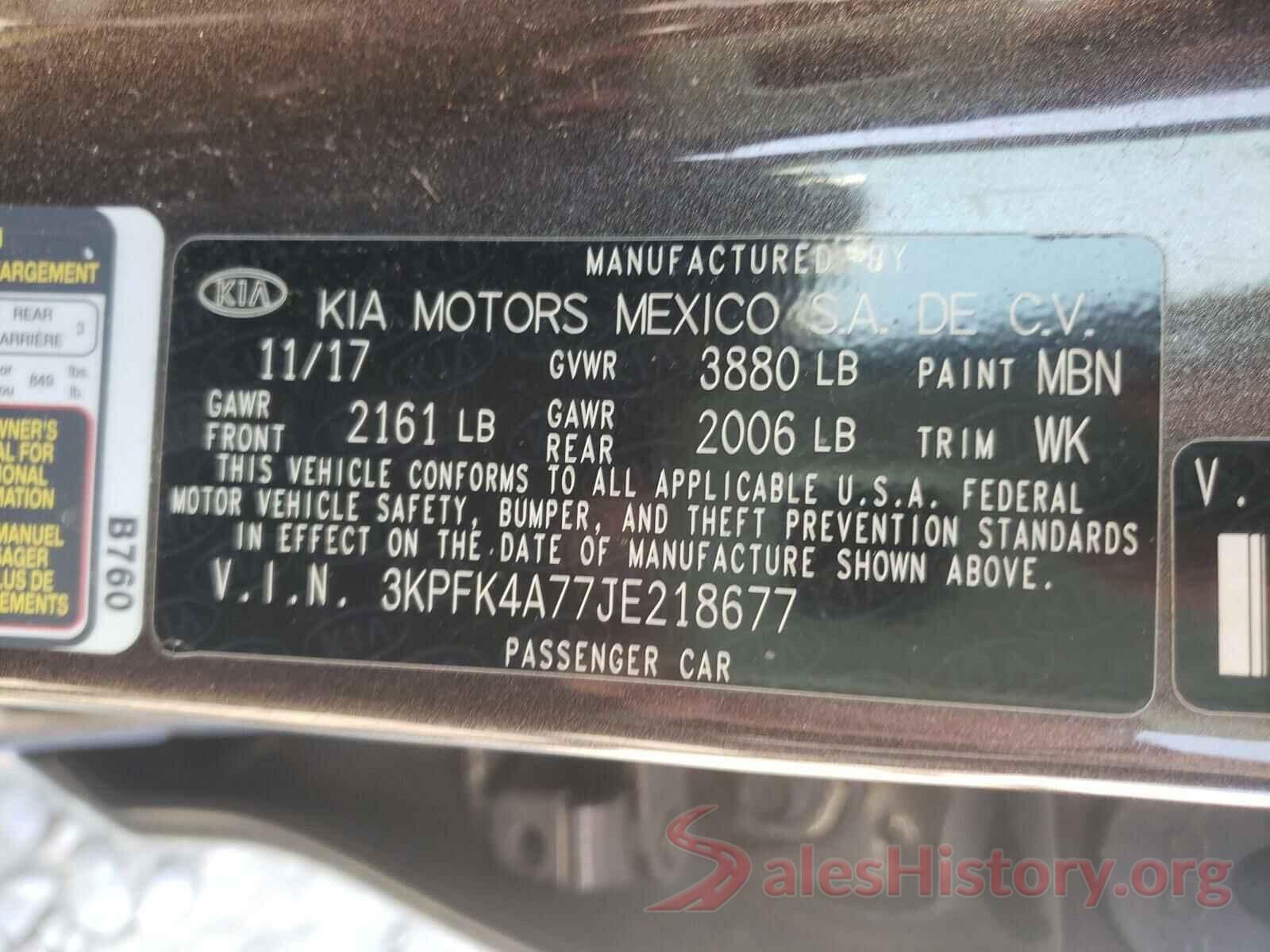 3KPFK4A77JE218677 2018 KIA FORTE