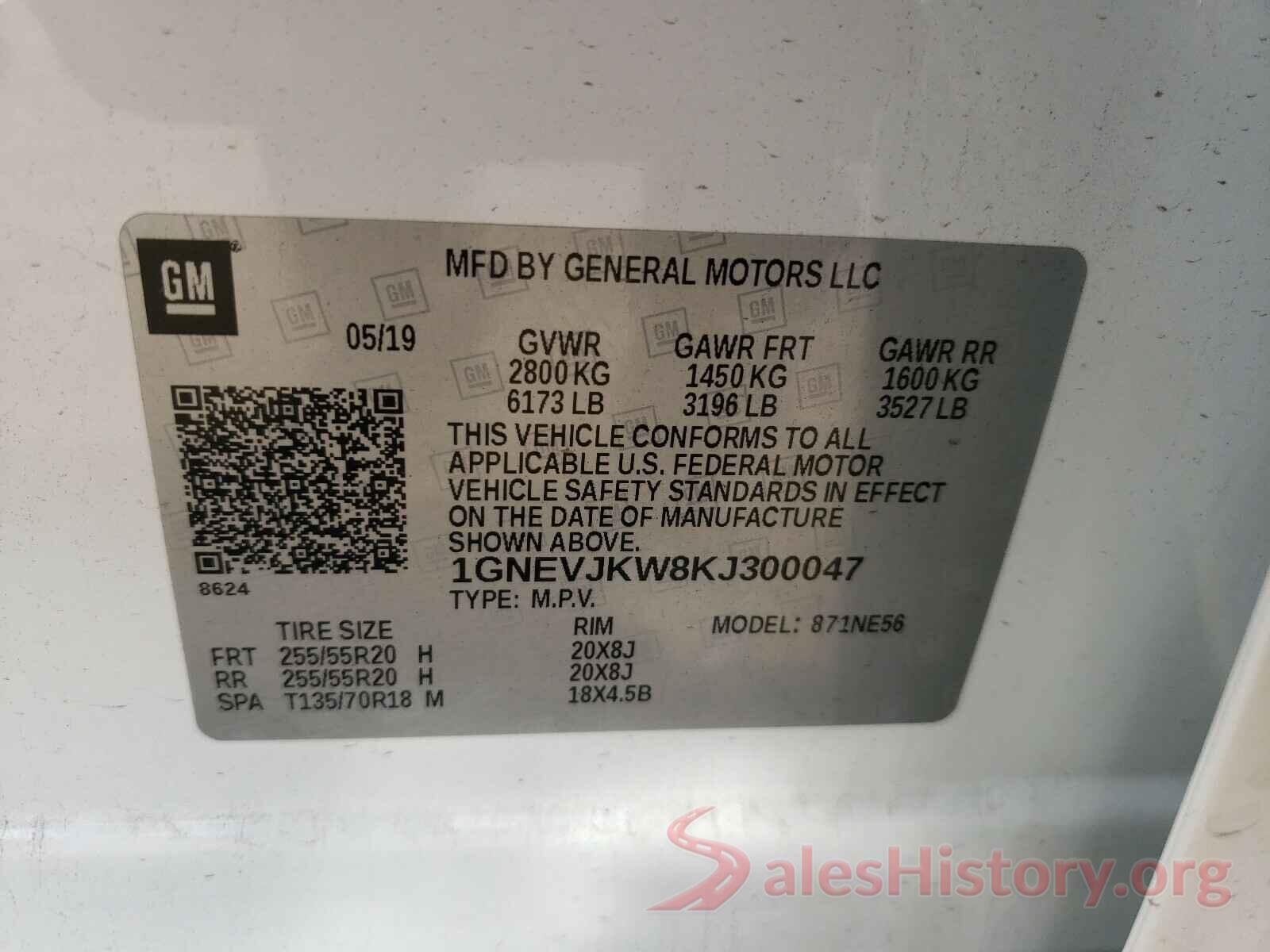 1GNEVJKW8KJ300047 2019 CHEVROLET TRAVERSE