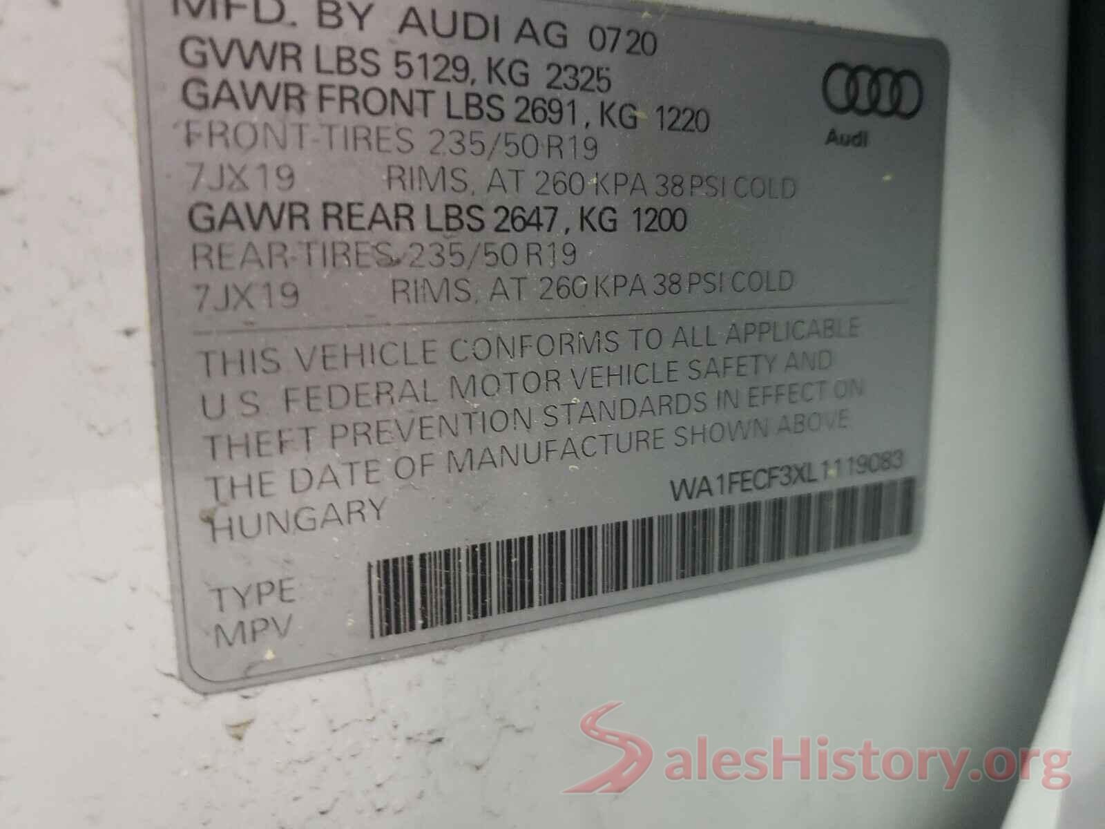 WA1FECF3XL1119083 2020 AUDI Q3