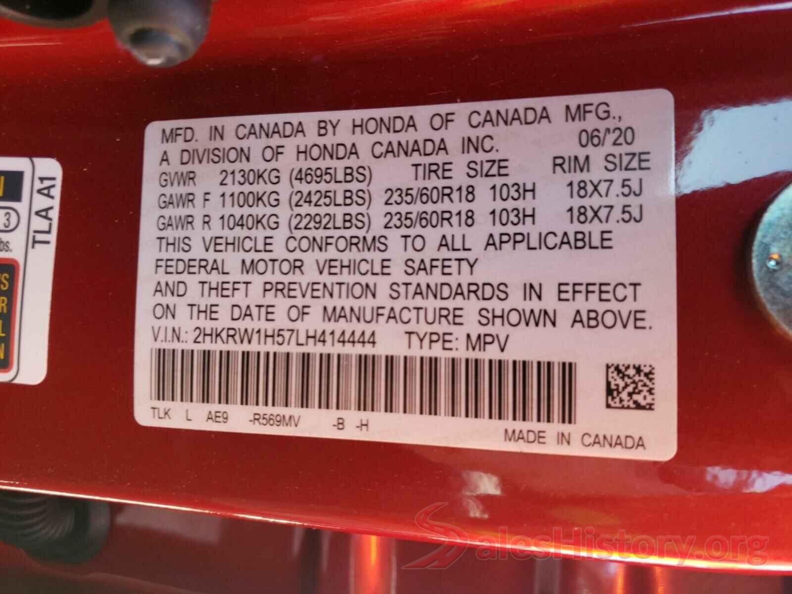 2HKRW1H57LH414444 2020 HONDA CRV