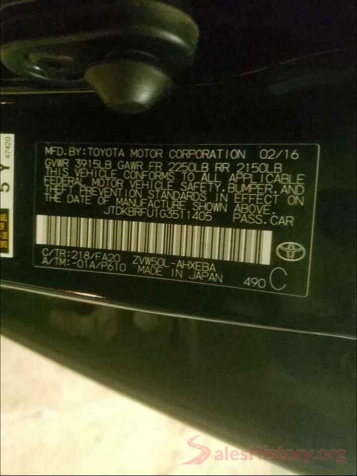 JTDKBRFU1G3511405 2016 TOYOTA PRIUS