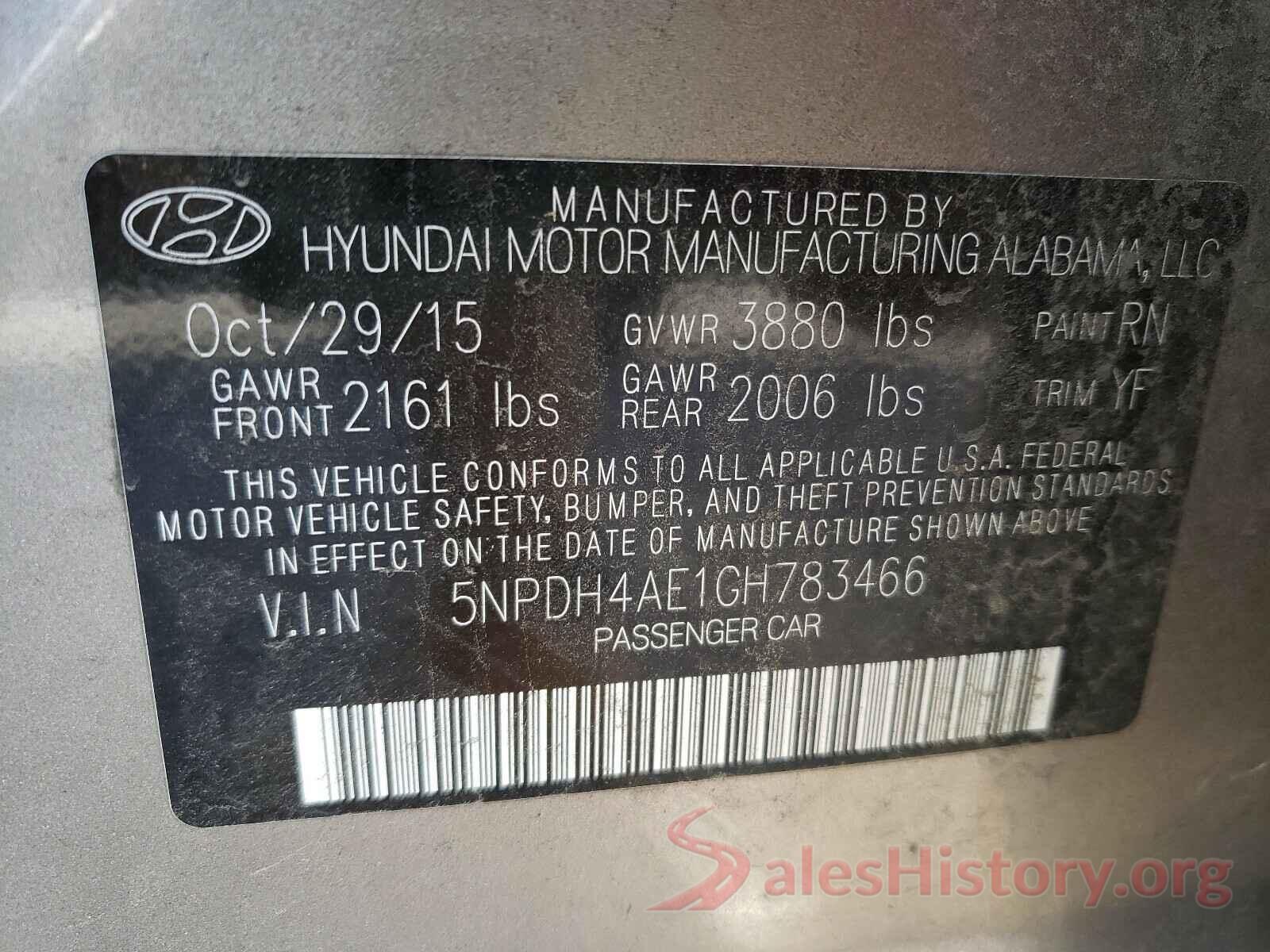 5NPDH4AE1GH783466 2016 HYUNDAI ELANTRA