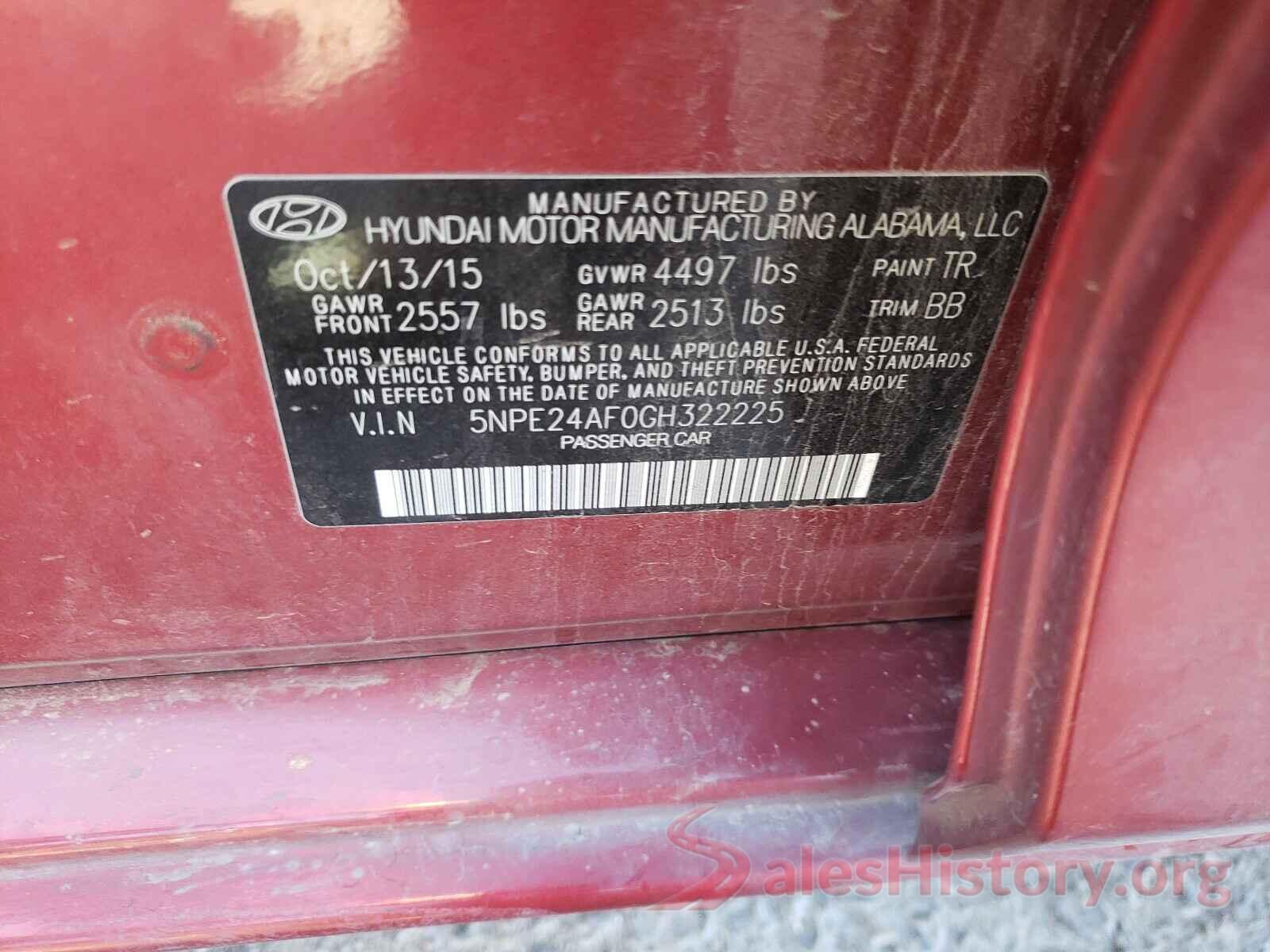 5NPE24AF0GH322225 2016 HYUNDAI SONATA