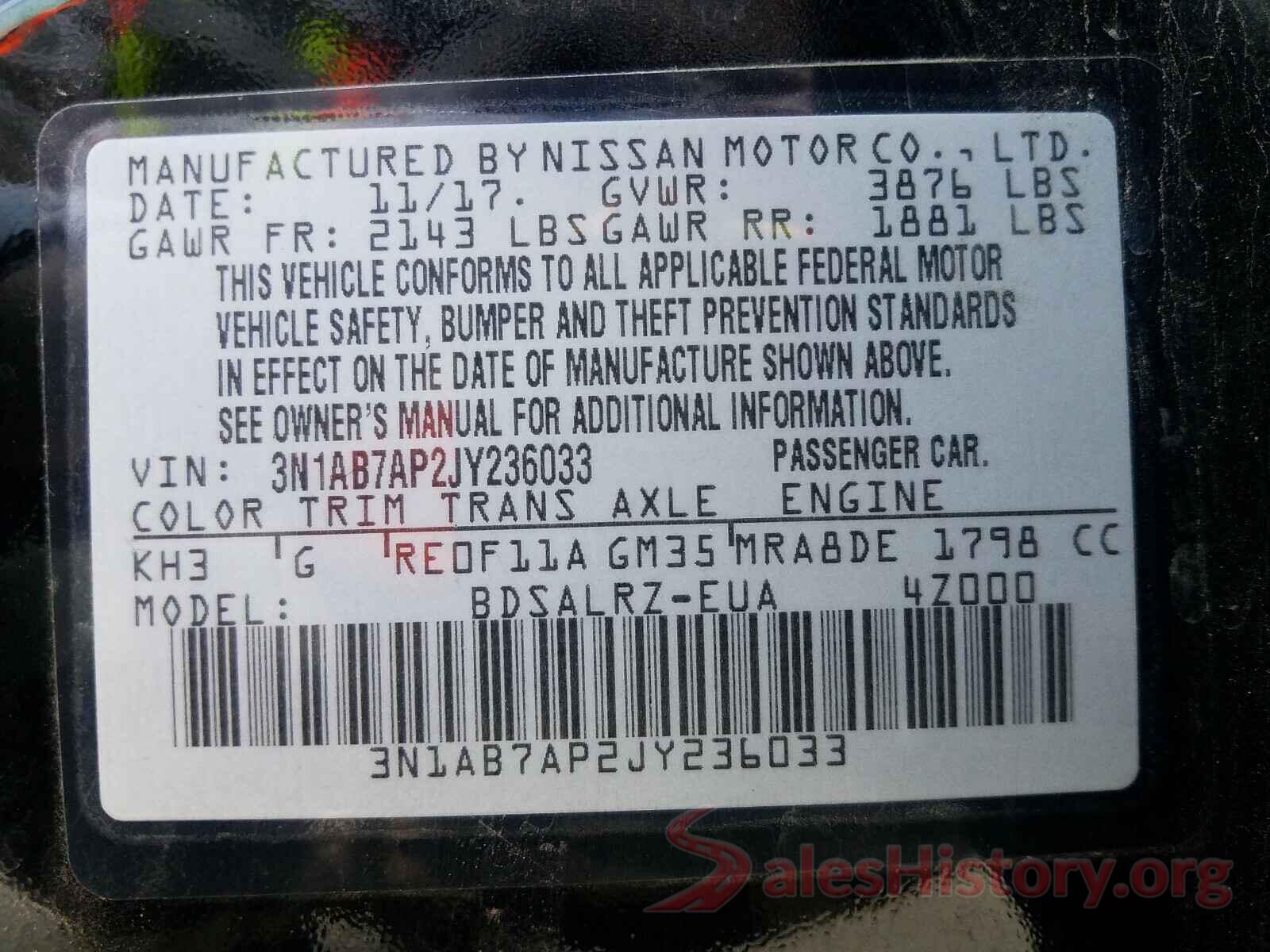 3N1AB7AP2JY236033 2018 NISSAN SENTRA