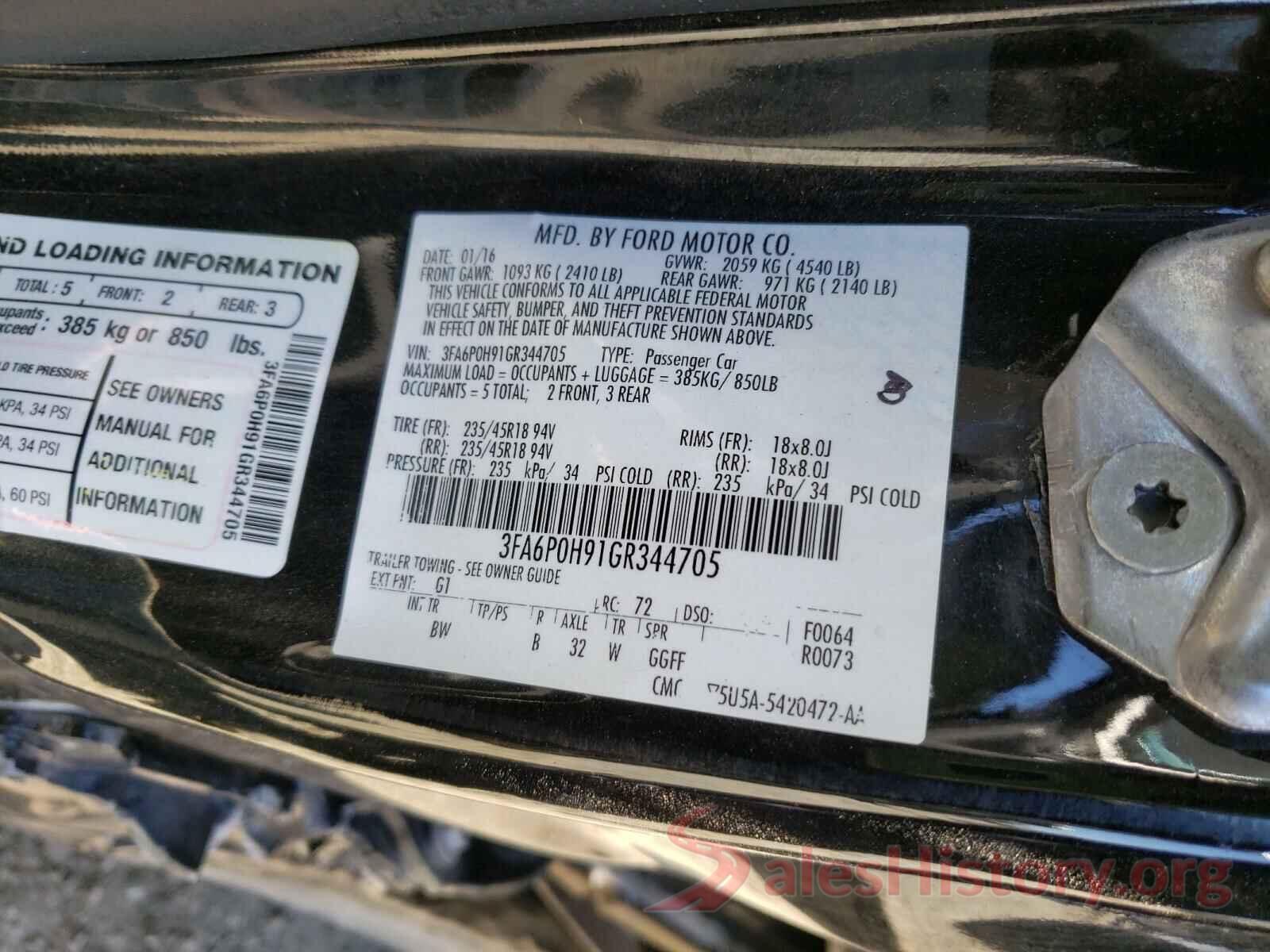 3FA6P0H91GR344705 2016 FORD FUSION