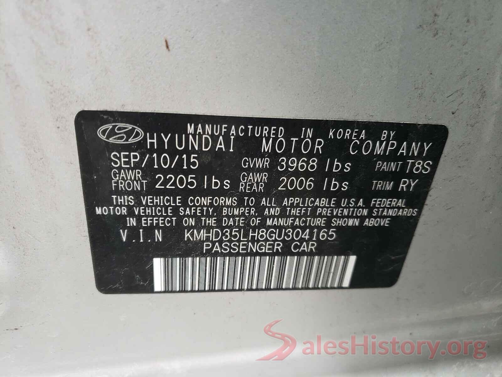 KMHD35LH8GU304165 2016 HYUNDAI ELANTRA