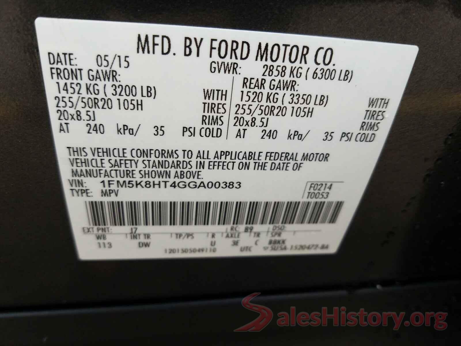 1FM5K8HT4GGA00383 2016 FORD EXPLORER