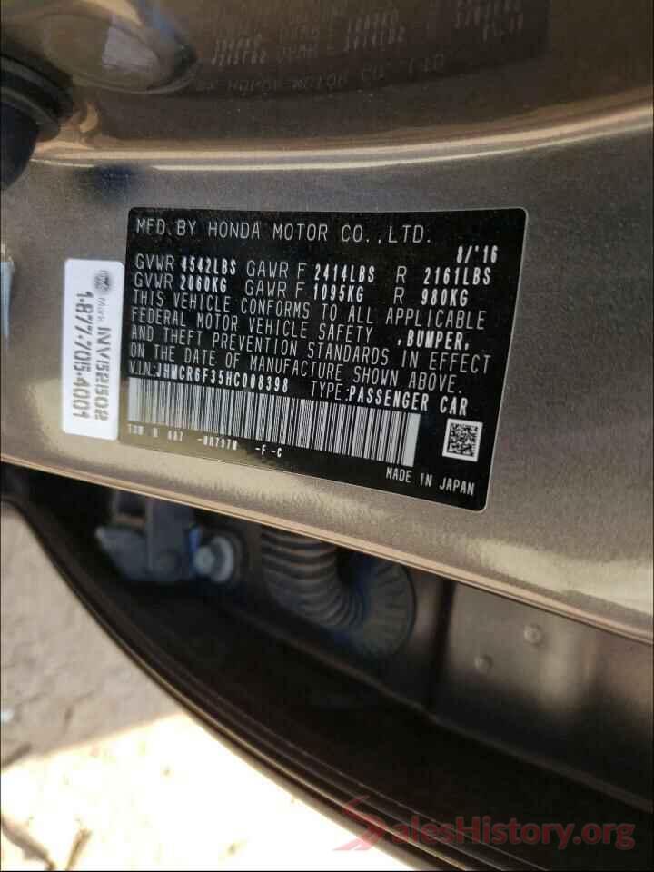 JHMCR6F35HC008398 2017 HONDA ACCORD