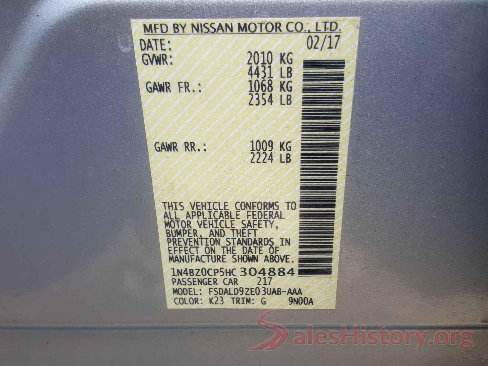 1N4BZ0CP5HC304884 2017 NISSAN LEAF