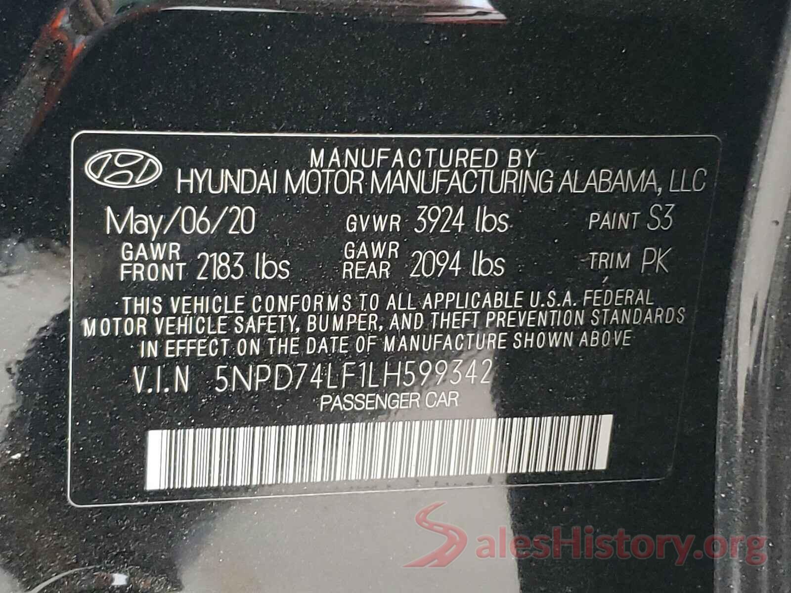 5NPD74LF1LH599342 2020 HYUNDAI ELANTRA