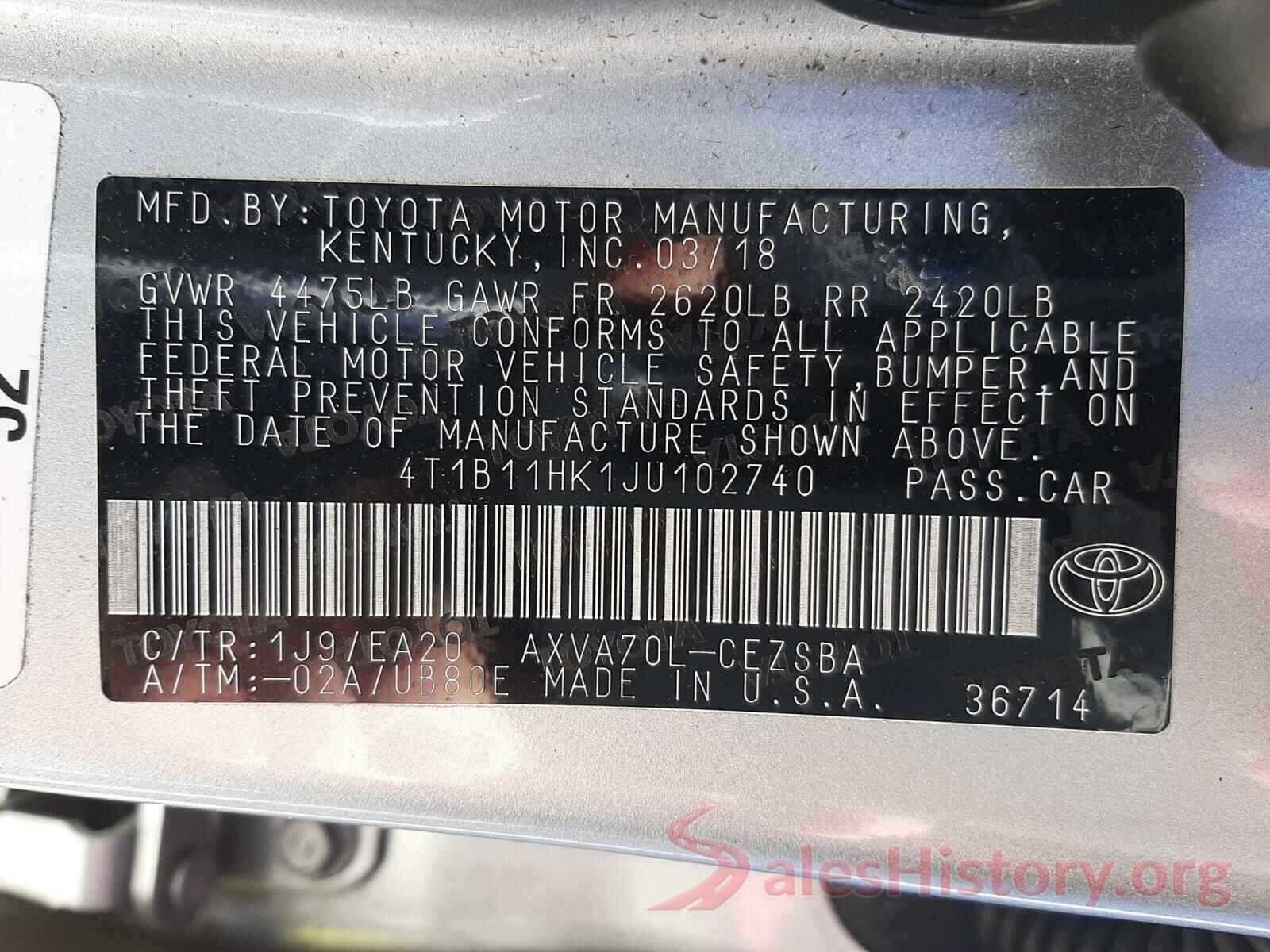 4T1B11HK1JU102740 2018 TOYOTA CAMRY