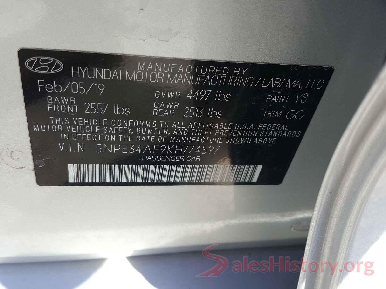 5NPE34AF9KH774597 2019 HYUNDAI SONATA