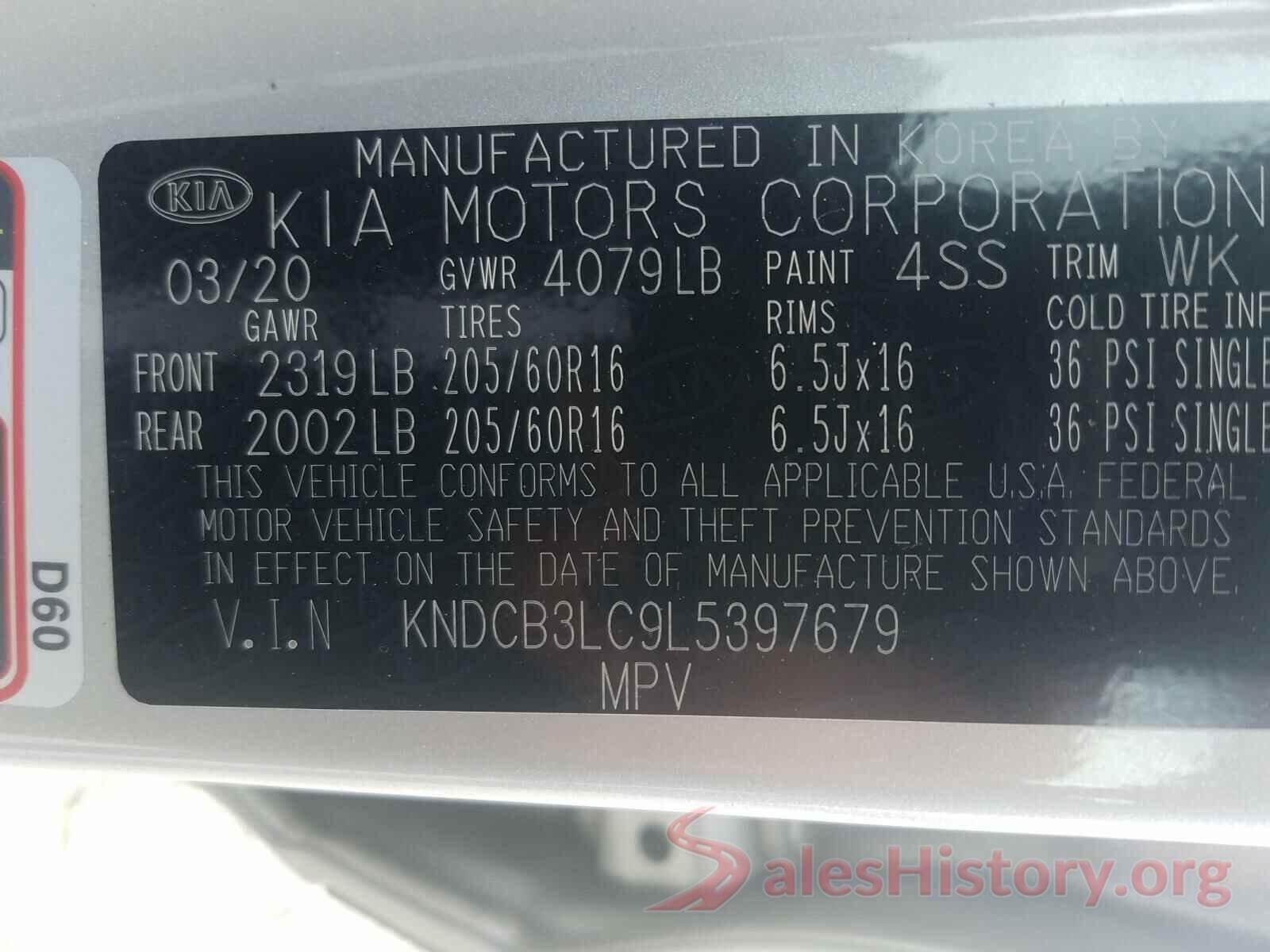 KNDCB3LC9L5397679 2020 KIA NIRO