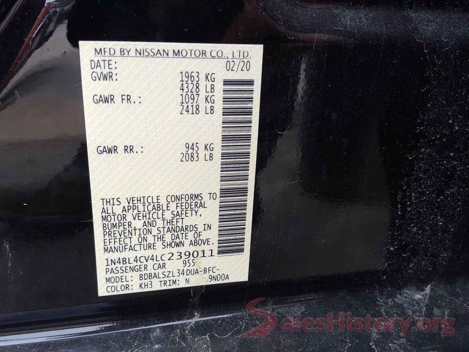 1N4BL4CV4LC239011 2020 NISSAN ALTIMA