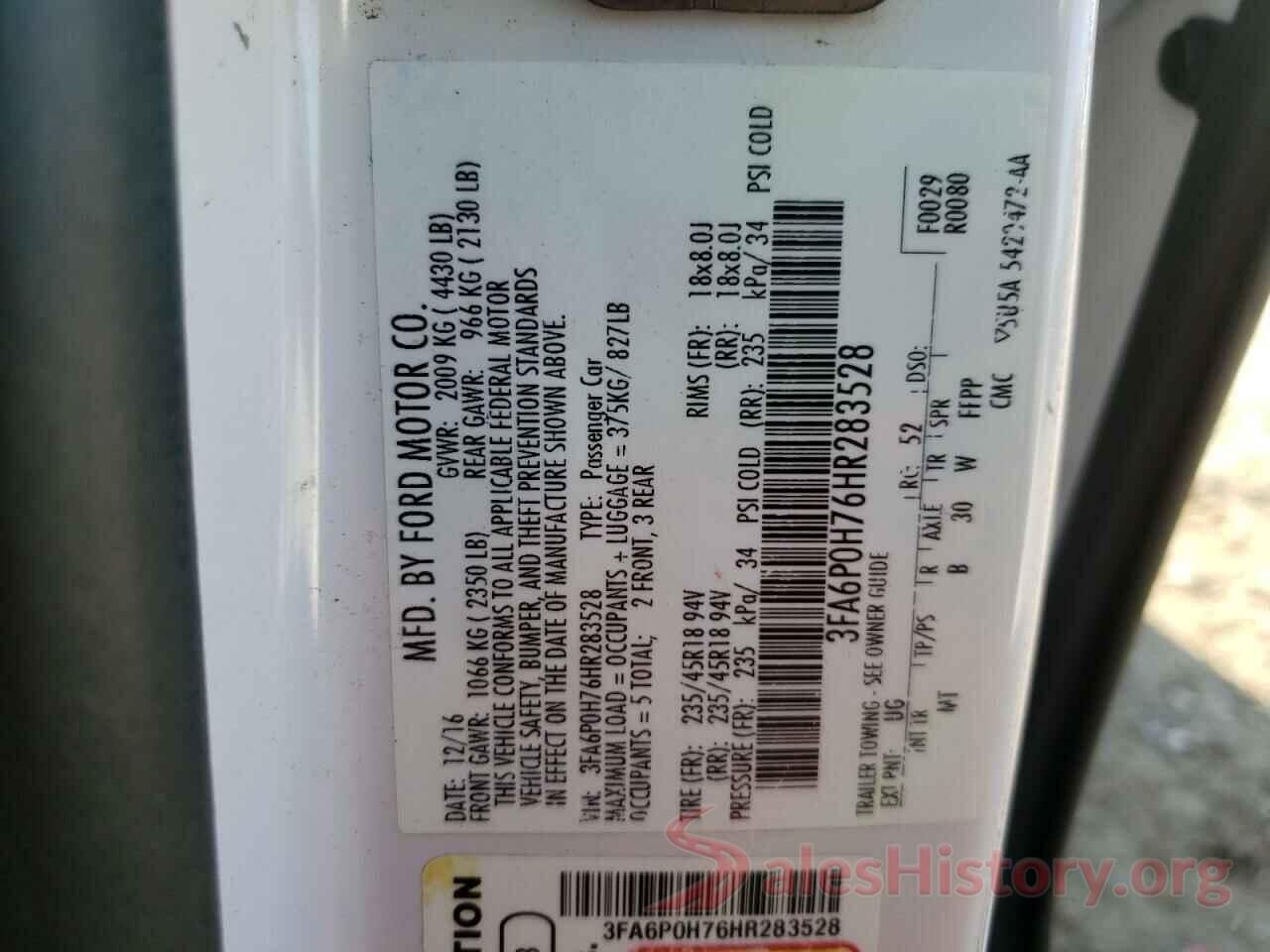 3FA6P0H76HR283528 2017 FORD FUSION