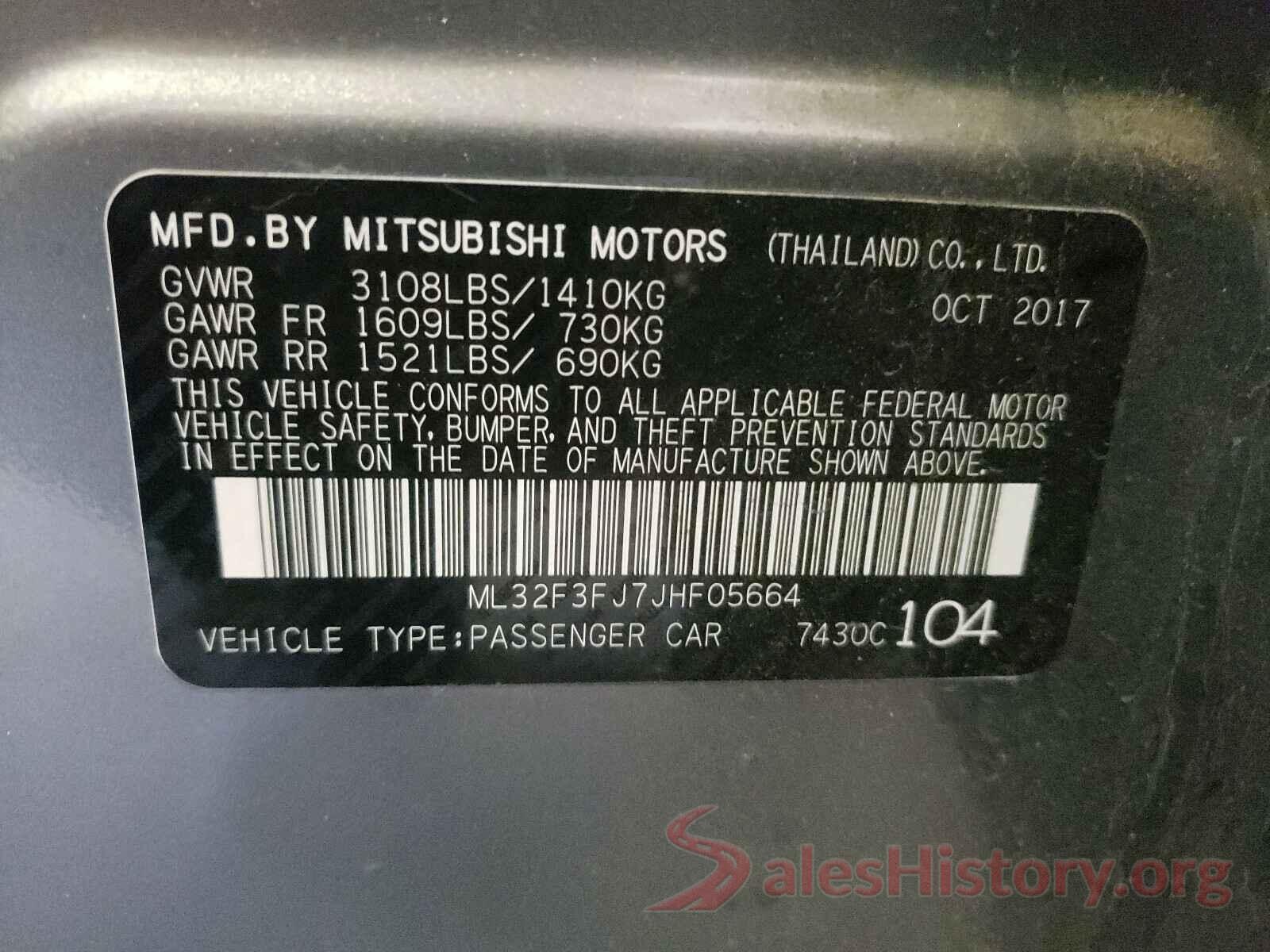 ML32F3FJ7JHF05664 2018 MITSUBISHI MIRAGE