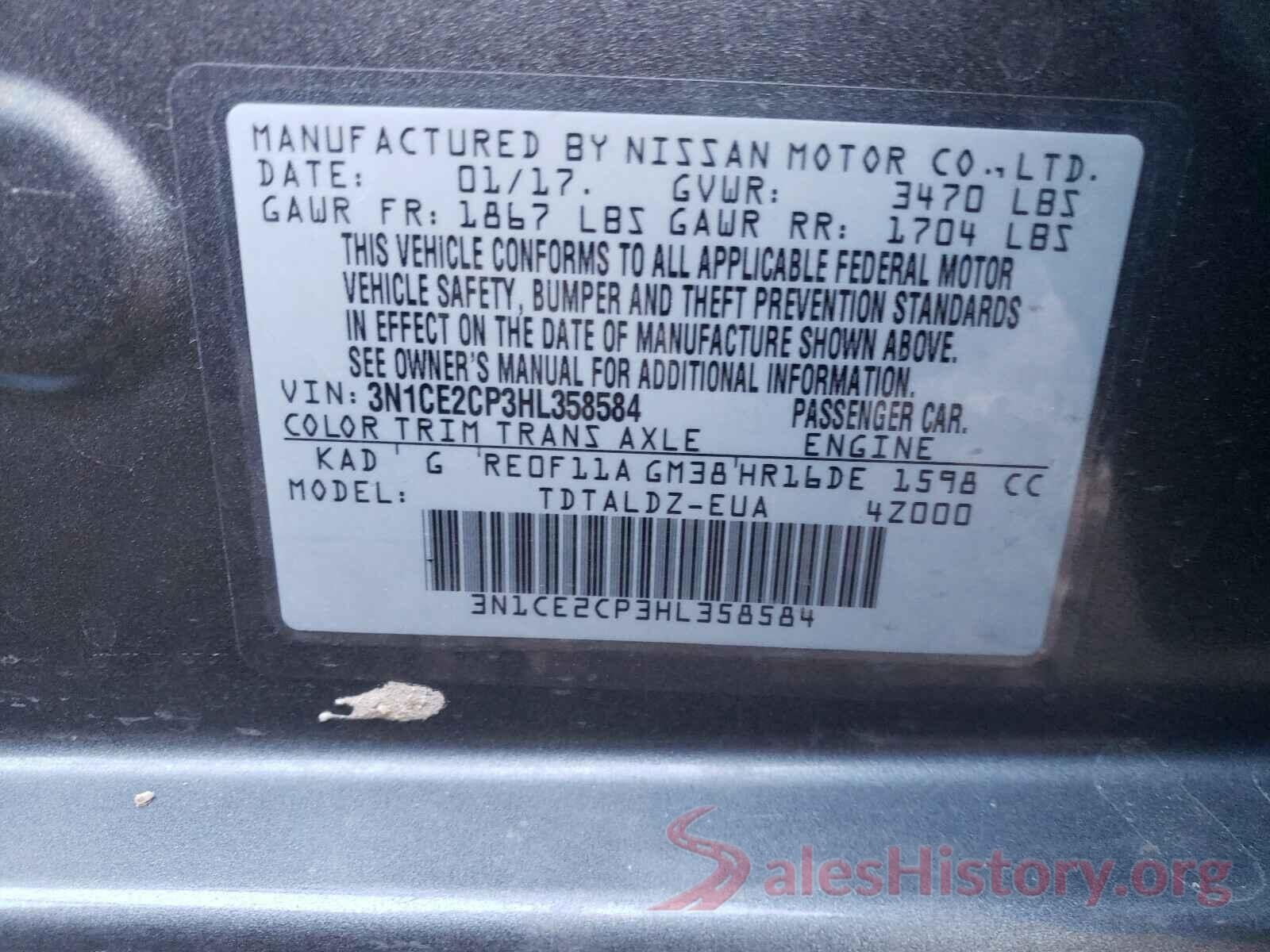 3N1CE2CP3HL358584 2017 NISSAN VERSA