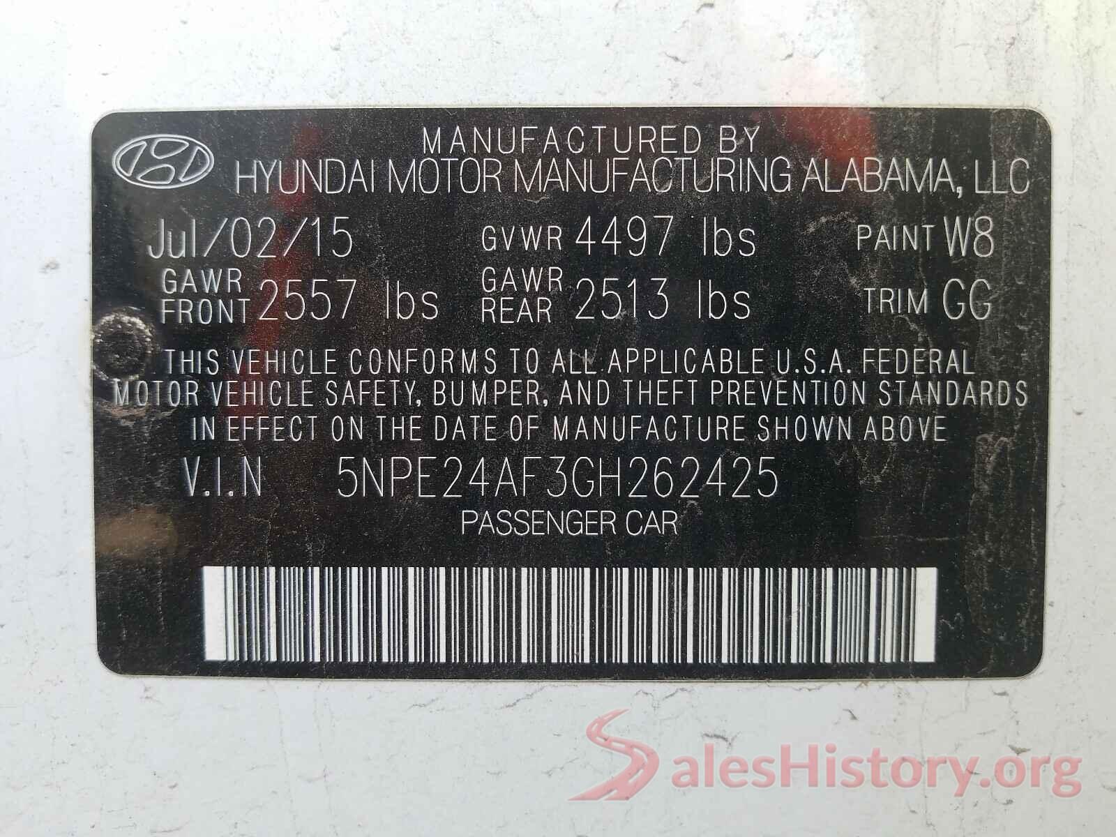 5NPE24AF3GH262425 2016 HYUNDAI SONATA