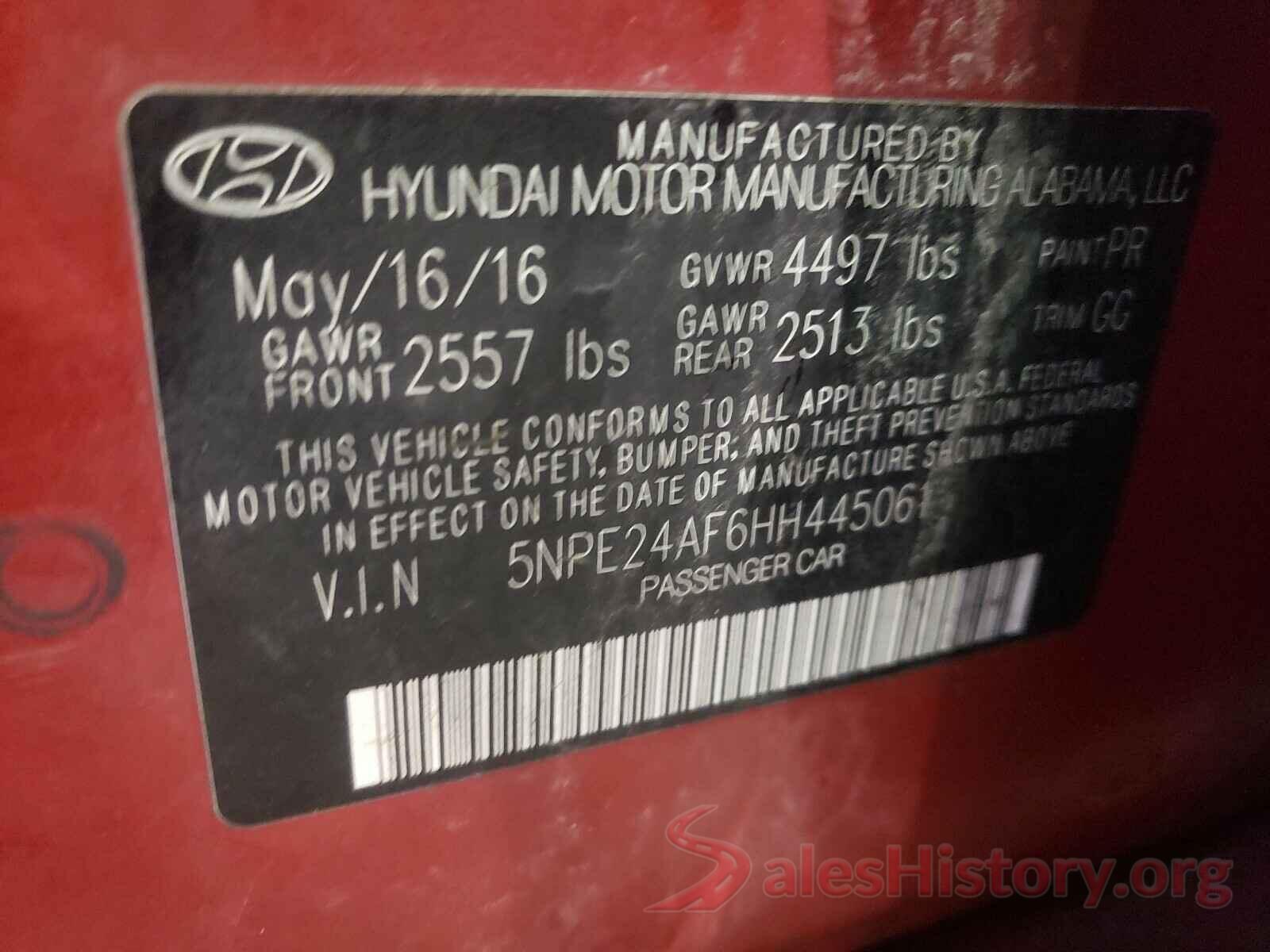 5NPE24AF6HH445061 2017 HYUNDAI SONATA