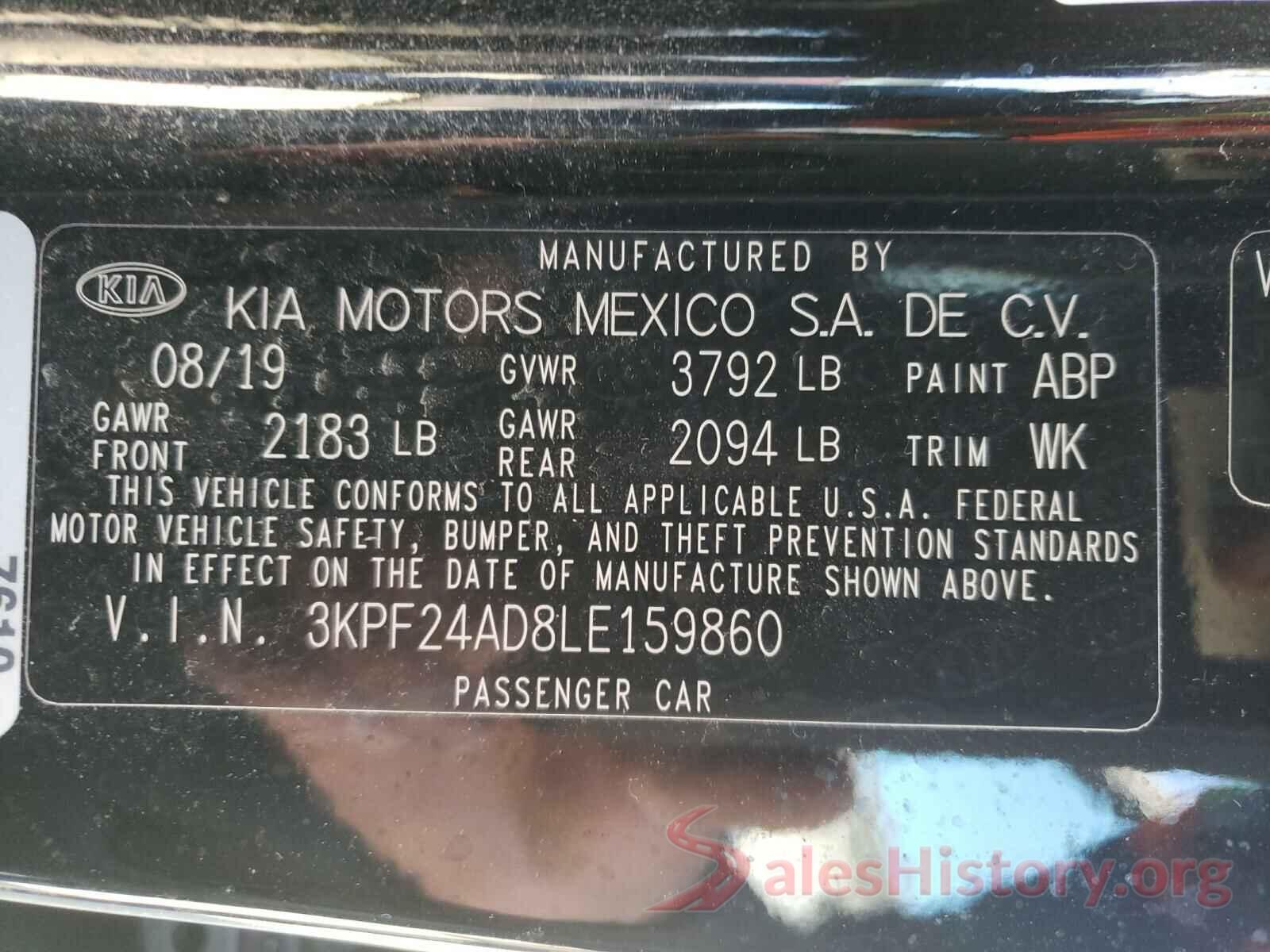 3KPF24AD8LE159860 2020 KIA FORTE