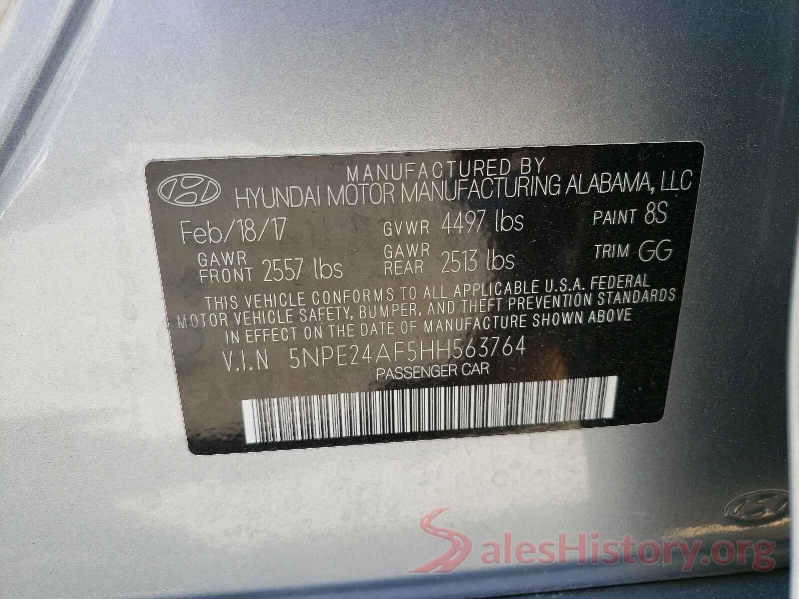 5NPE24AF5HH563764 2017 HYUNDAI SONATA