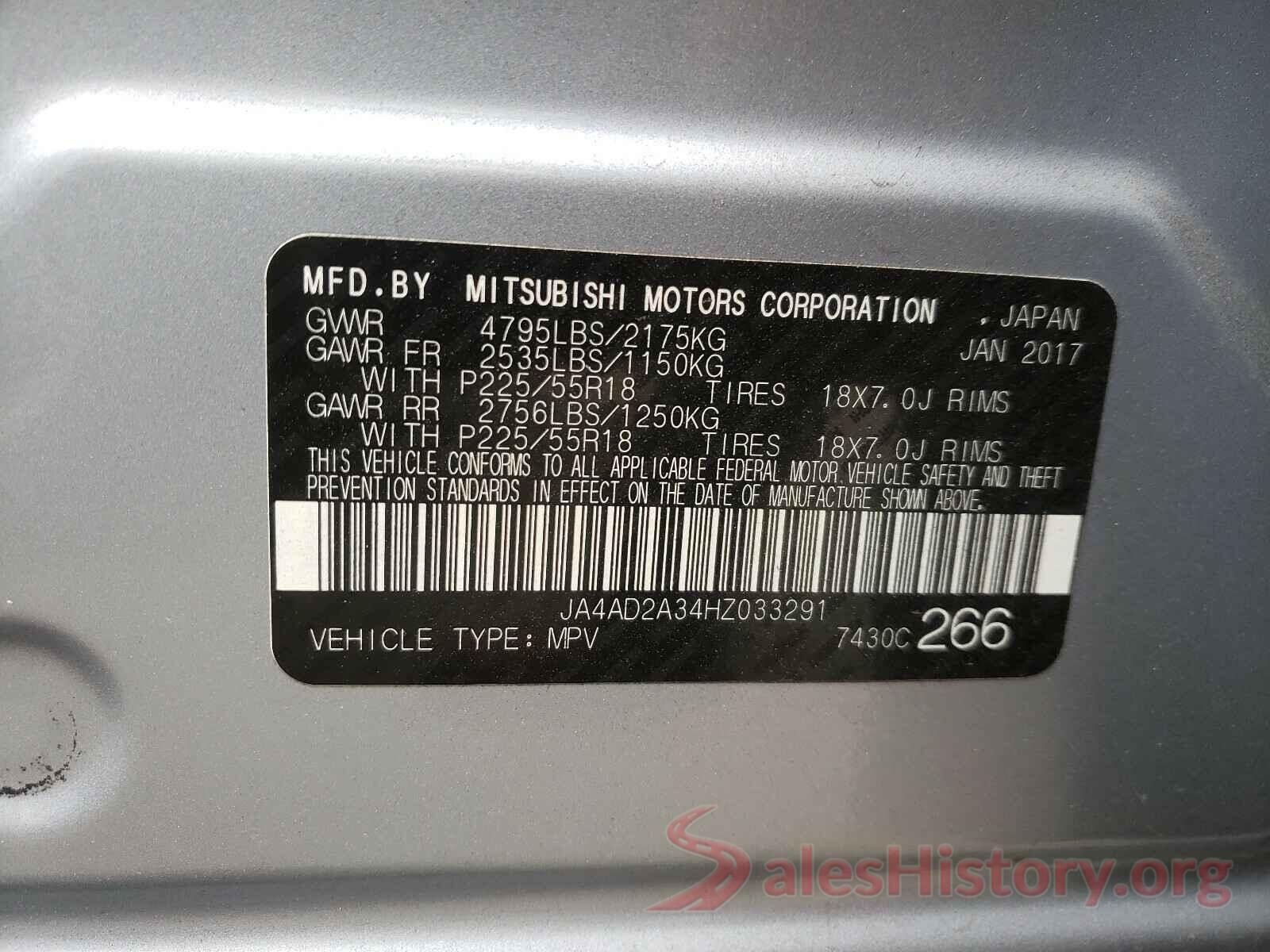 JA4AD2A34HZ033291 2017 MITSUBISHI OUTLANDER