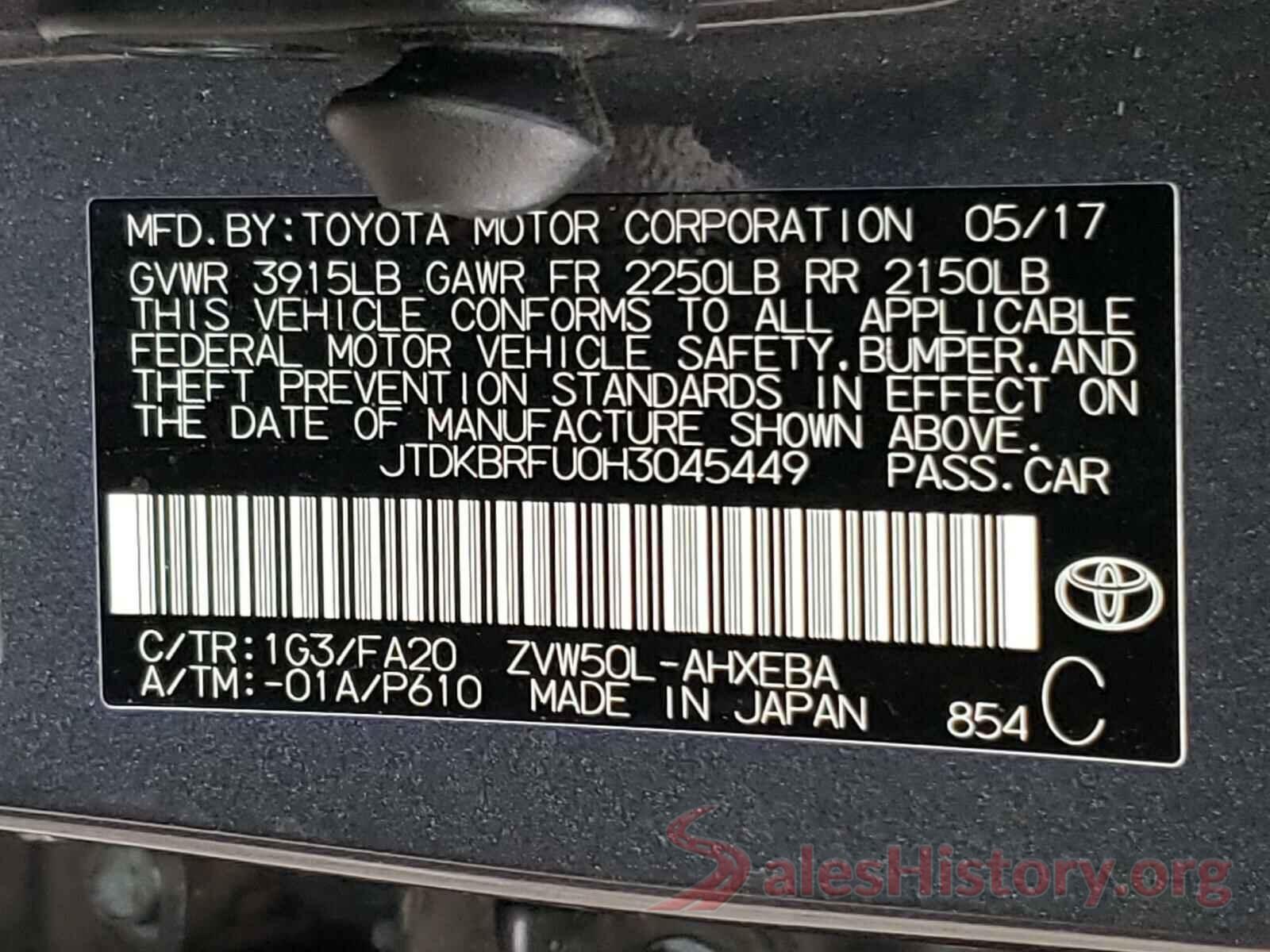 JTDKBRFU0H3045449 2017 TOYOTA PRIUS