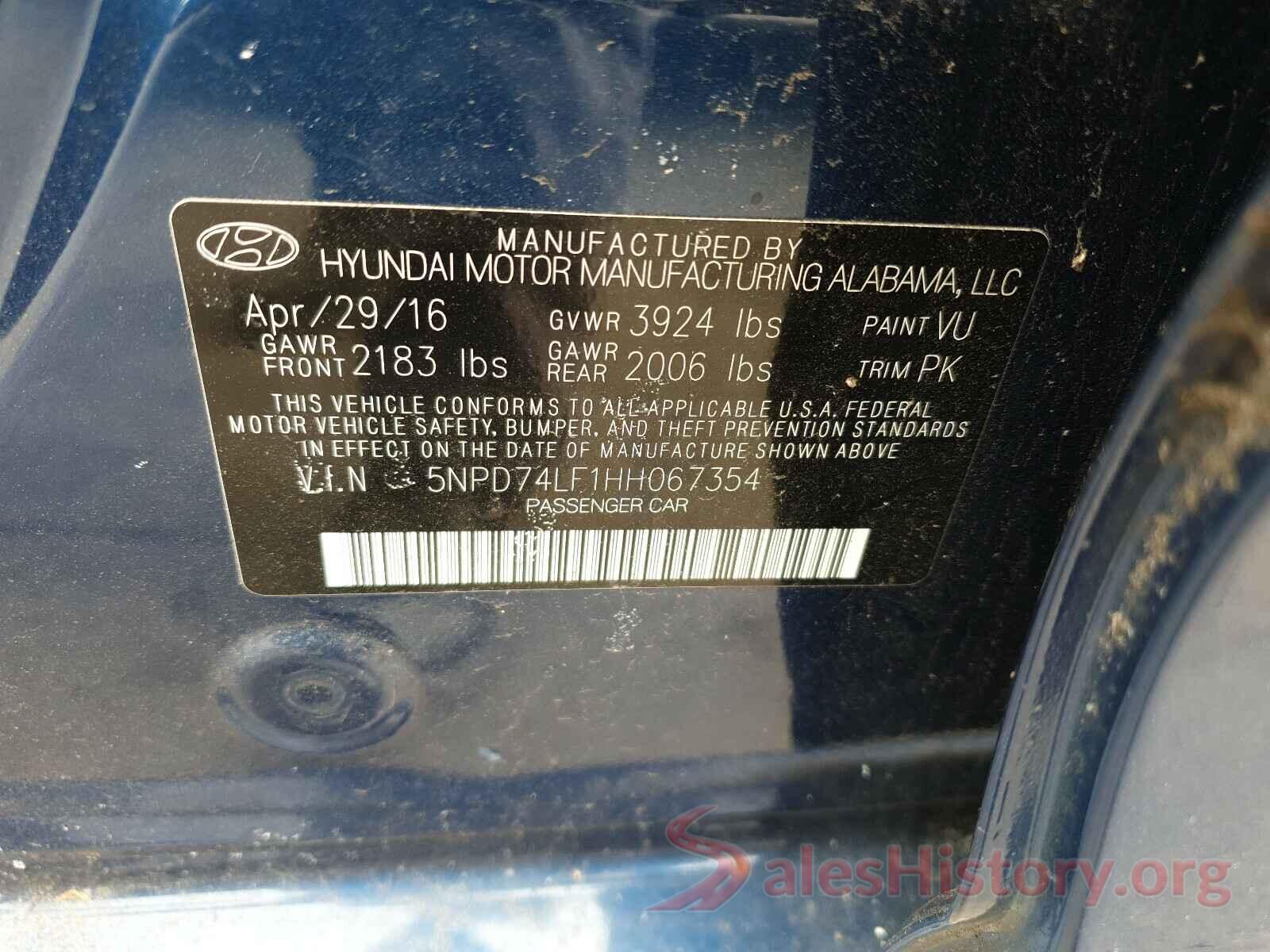 5NPD74LF1HH067354 2017 HYUNDAI ELANTRA