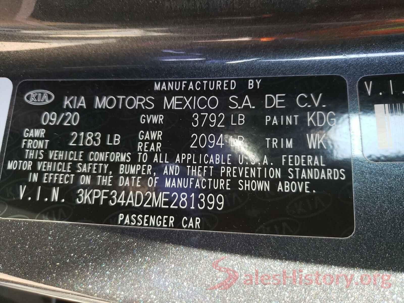 3KPF34AD2ME281399 2021 KIA FORTE