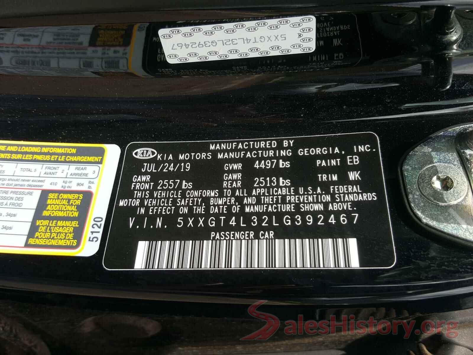 5XXGT4L32LG392467 2020 KIA OPTIMA