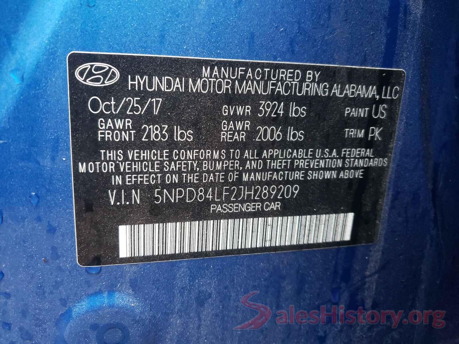 5NPD84LF2JH289209 2018 HYUNDAI ELANTRA