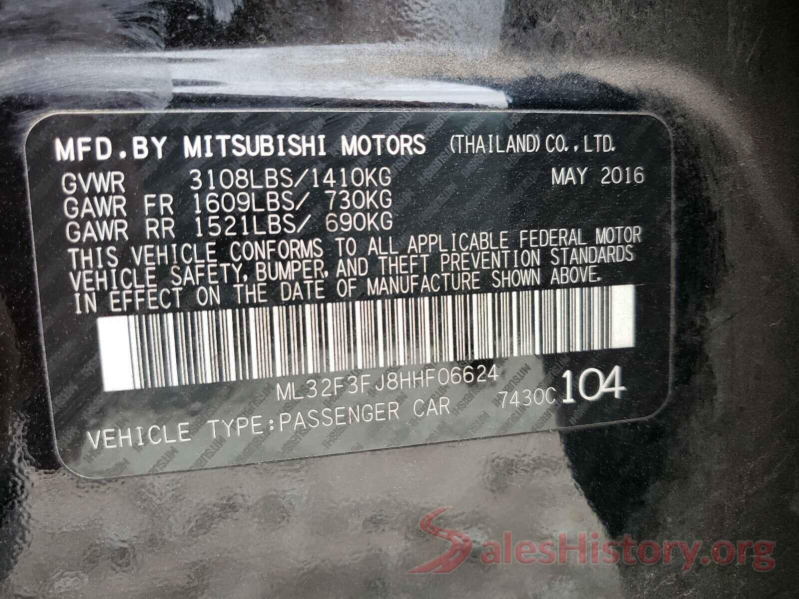 ML32F3FJ8HHF06624 2017 MITSUBISHI MIRAGE