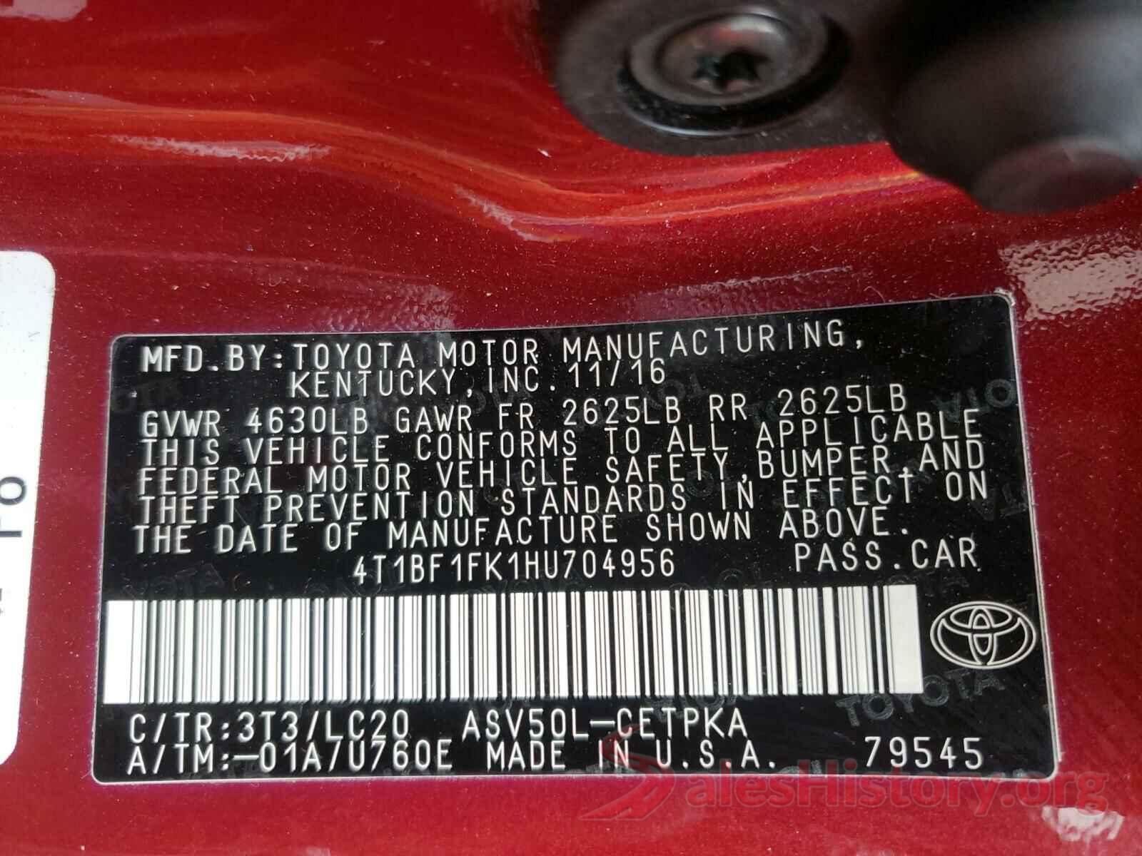 4T1BF1FK1HU704956 2017 TOYOTA CAMRY