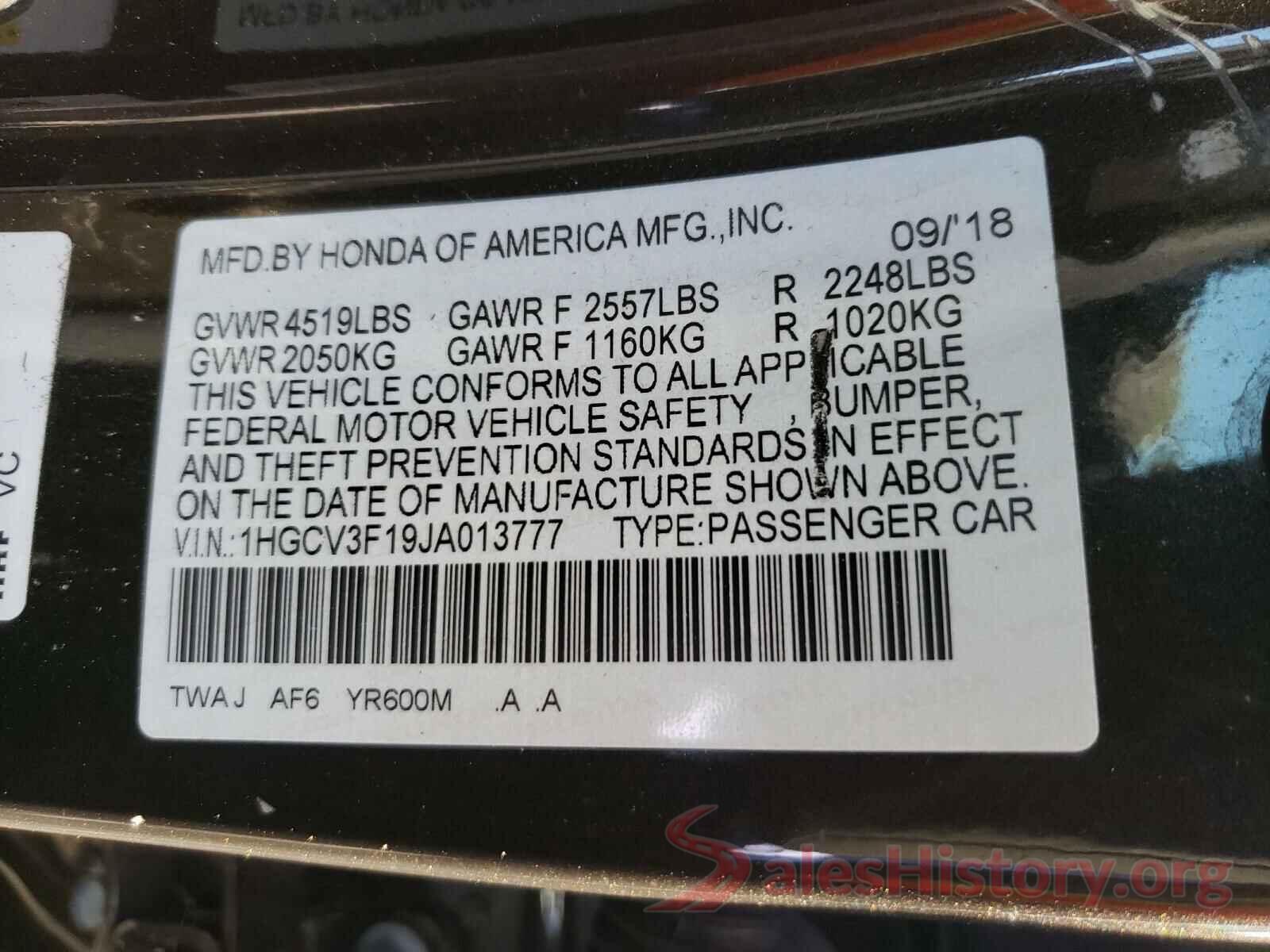 1HGCV3F19JA013777 2018 HONDA ACCORD