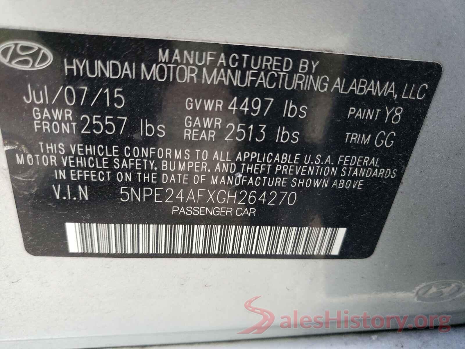 5NPE24AFXGH264270 2016 HYUNDAI SONATA