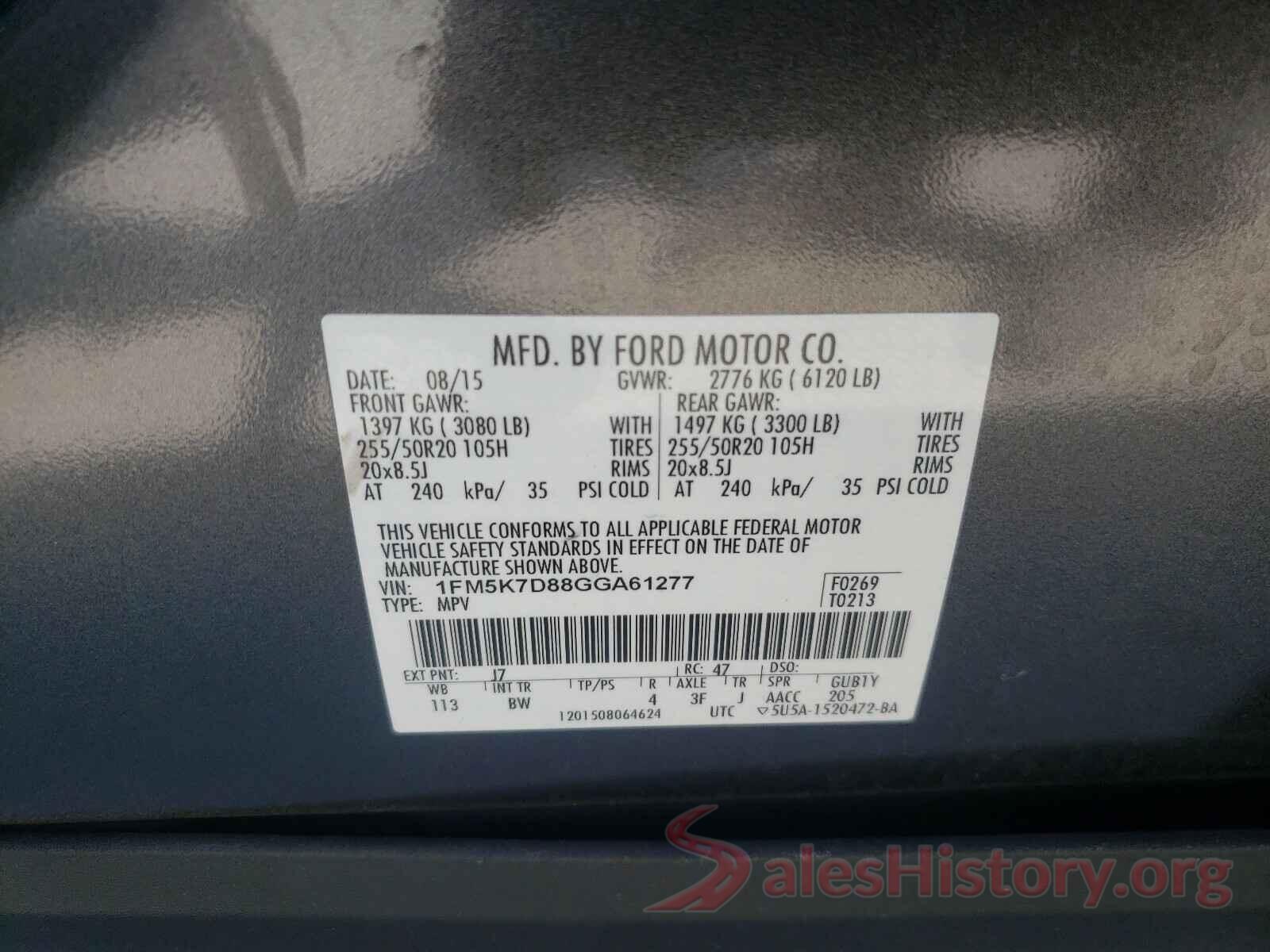 1FM5K7D88GGA61277 2016 FORD EXPLORER