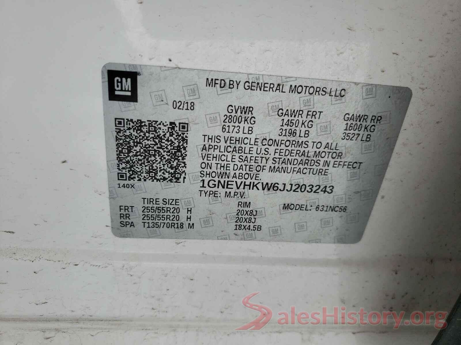 1GNEVHKW6JJ203243 2018 CHEVROLET TRAVERSE