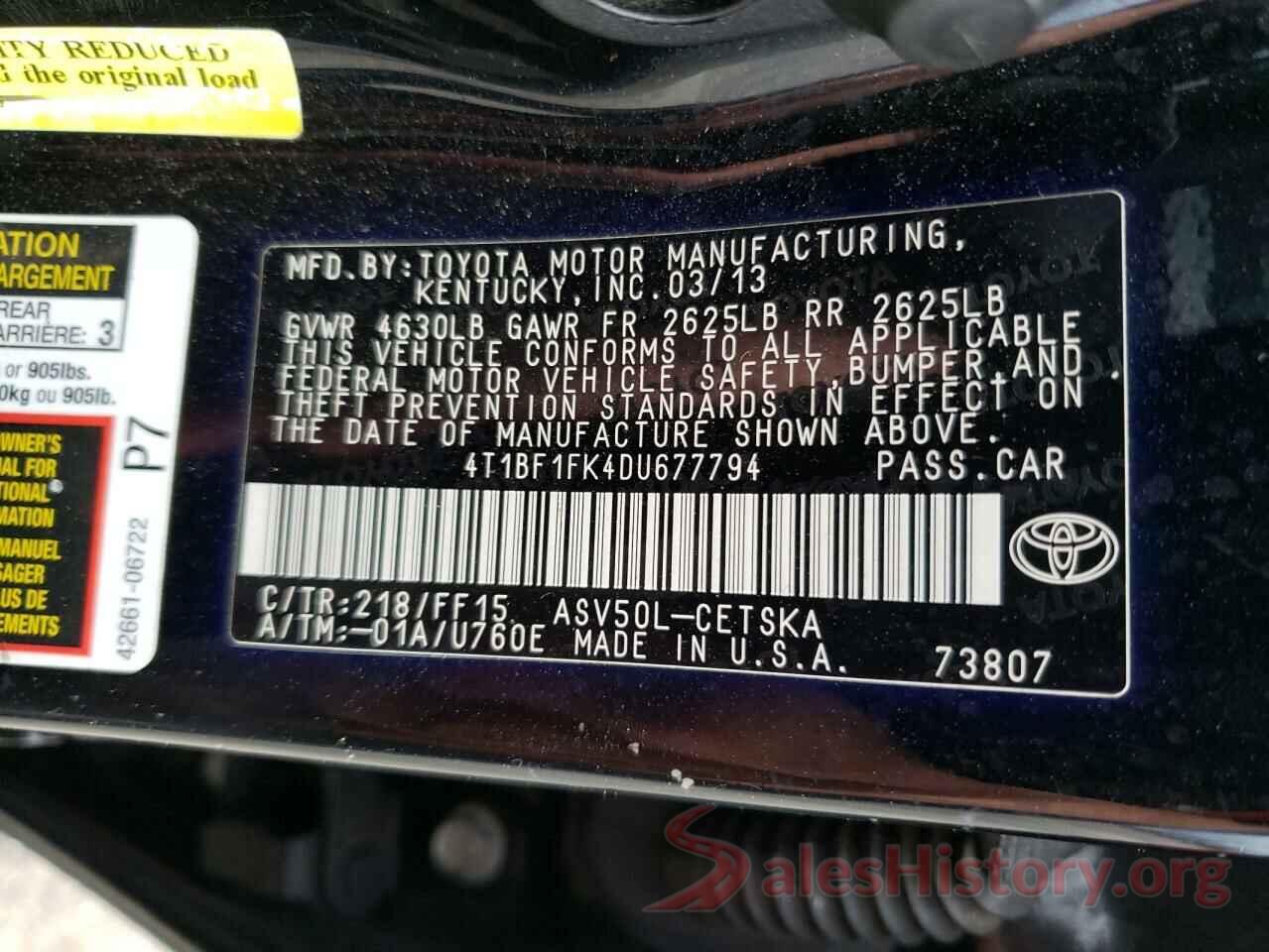 4T1BF1FK4DU677794 2013 TOYOTA CAMRY