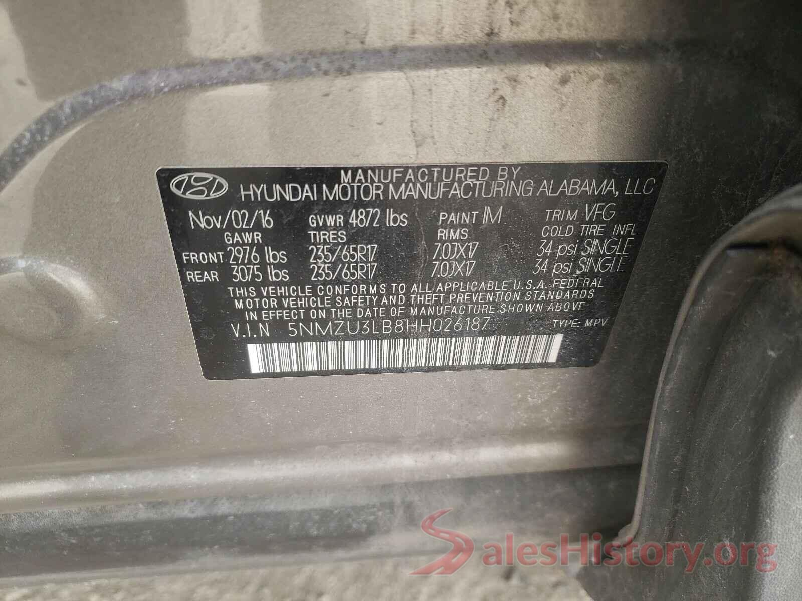 5NMZU3LB8HH026187 2017 HYUNDAI SANTA FE